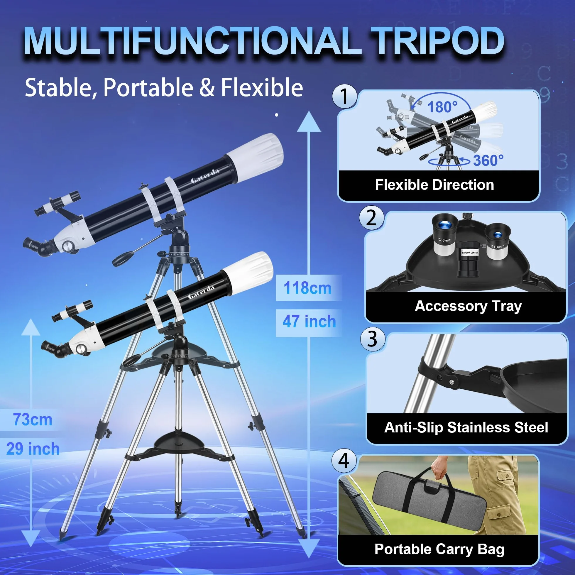 Telescopio Astronomico, 90 mm Apertura 900mm Rifrattore Telescopio Astronomico Professionale per Adulti e Principianti - con Borsa, Treppiede, Adattatore per Telefono