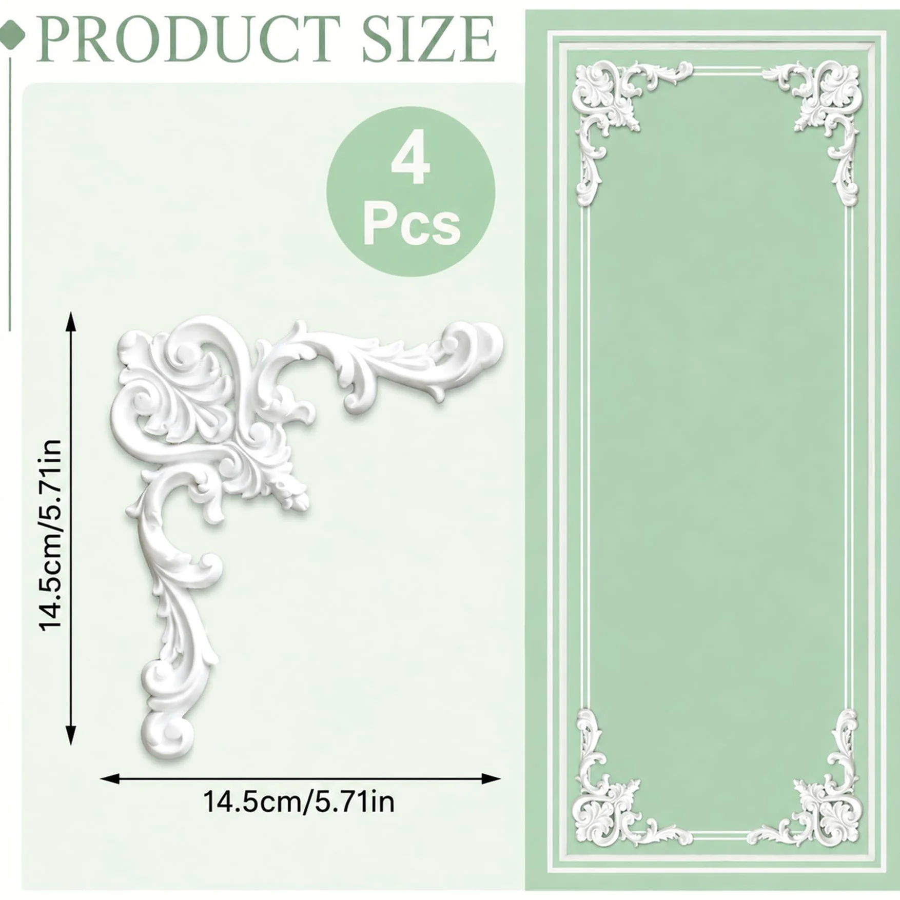 4 PCS Angolari Decorativi per Pareti E Soffitti in PU Modanature Angolari 3D con Decorazioni Floreali Profili Decorativi Verniciabili per Cornici E Angoli Elegante Finitura