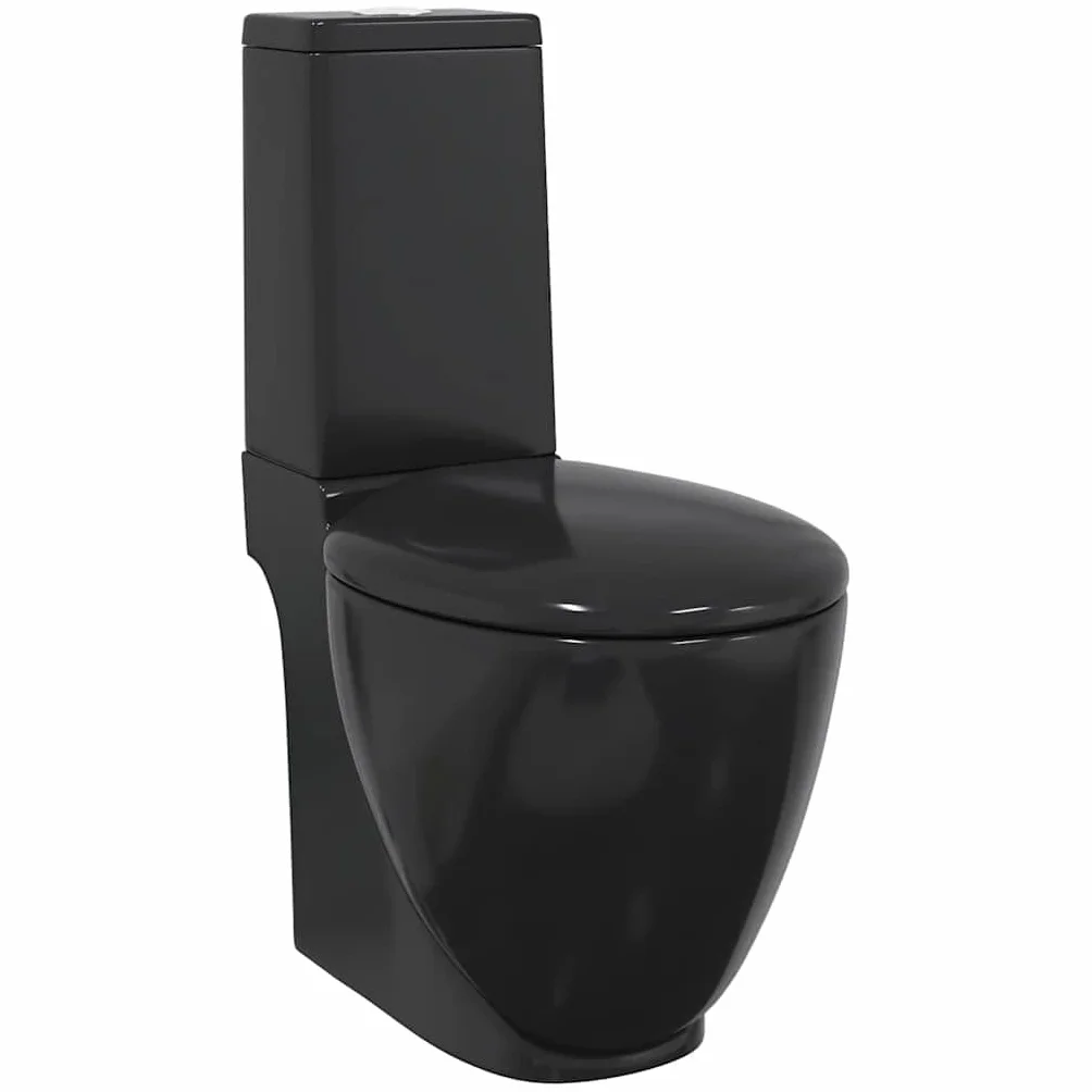vidaXL WC Toilette in Ceramica da Bagno Nero Soft Close con Scarico Sanitari