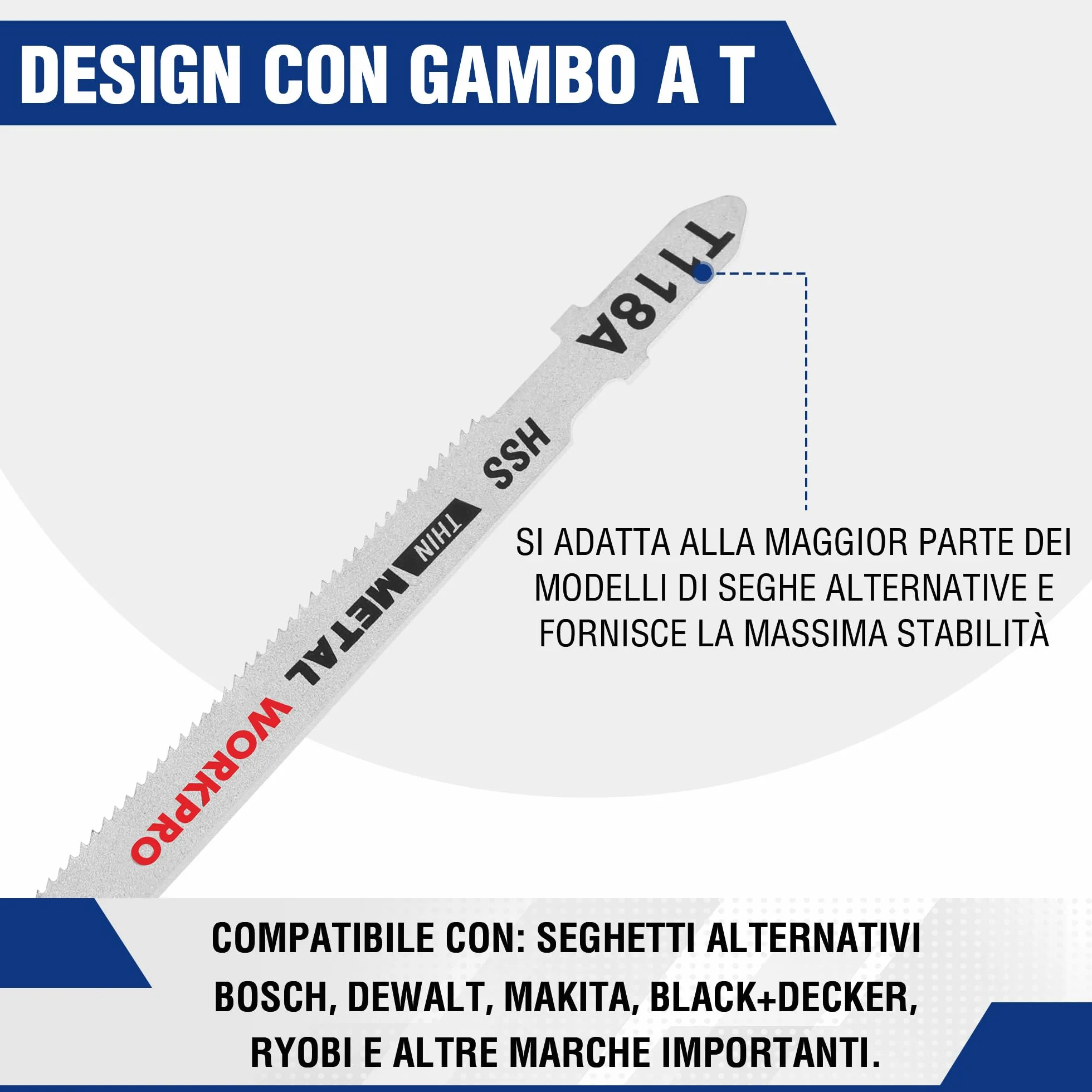 WORKPRO Set di Lame per Seghetto Alternativo 25 Pezzi per Taglio Legno e Metallo, Compatibile con Maggior Parte delle Marche