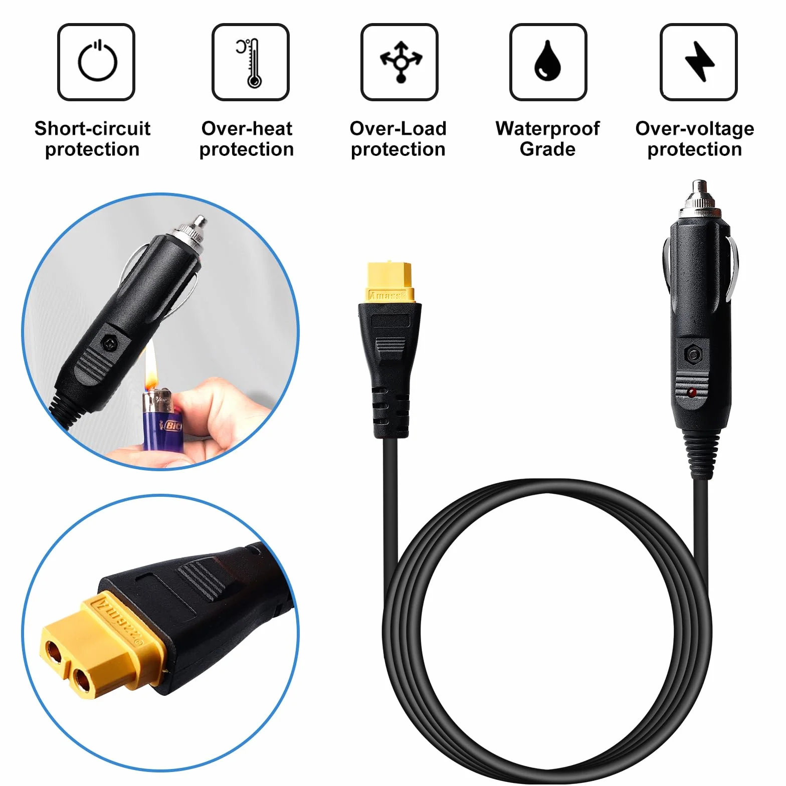 XT60 - Caricatore per auto, DC 12 V/24 V, cavo di ricarica per auto, 3 m, cavo accendisigari, caricatore per auto, universale, per C1000, 757, 767, SR600, per auto, camion, camion
