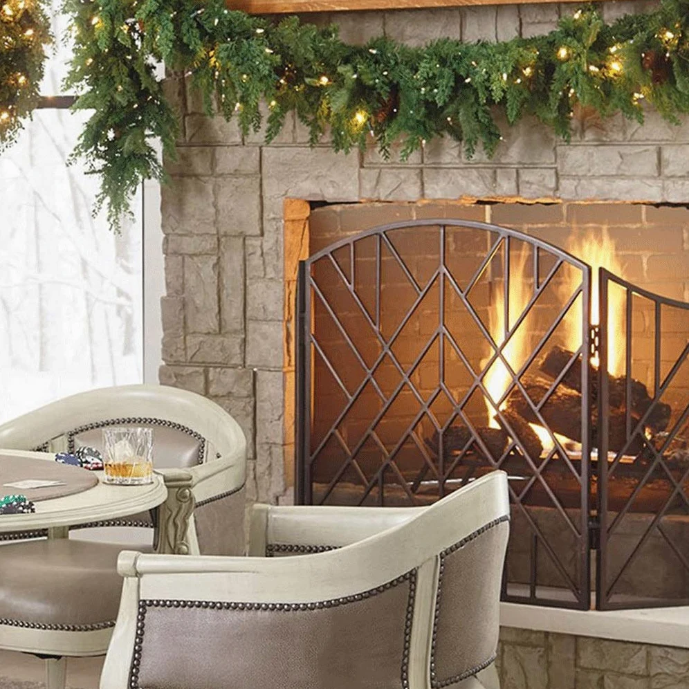 Schermi per Caminetti di Guardia Indoor Camino Schermo 3 Pannello peltro Ferro battuto grande schermo della maglia della copertura decorativa in metallo all'aperto Solid prova Baby Safe Fire Place Fen