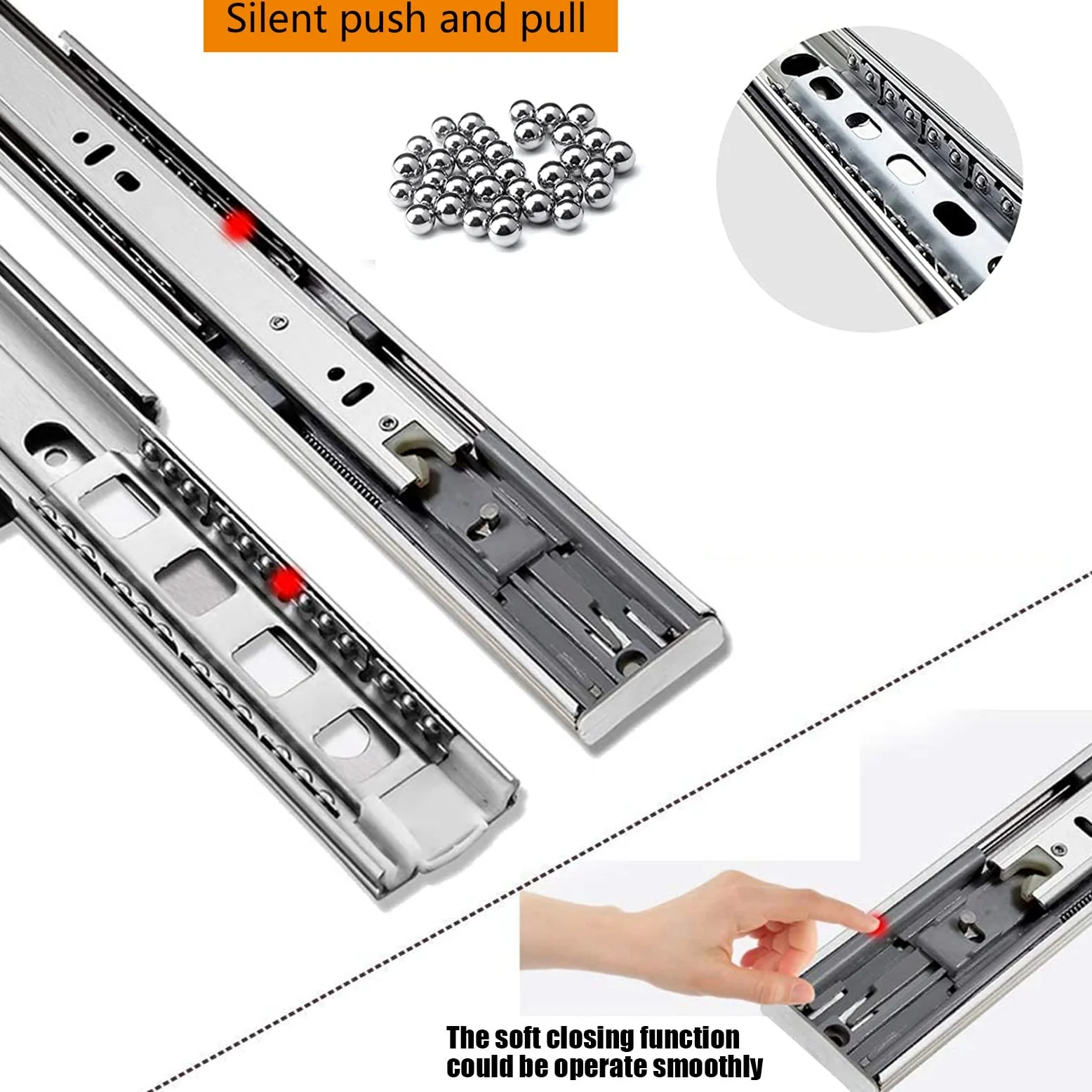Guide per cassetti per carichi pesanti, con chiusura ammortizzata, guide per cassetti ad estrazione totale, montaggio laterale, chiusura lenta (1 paio da 650 mm (26 pollici))