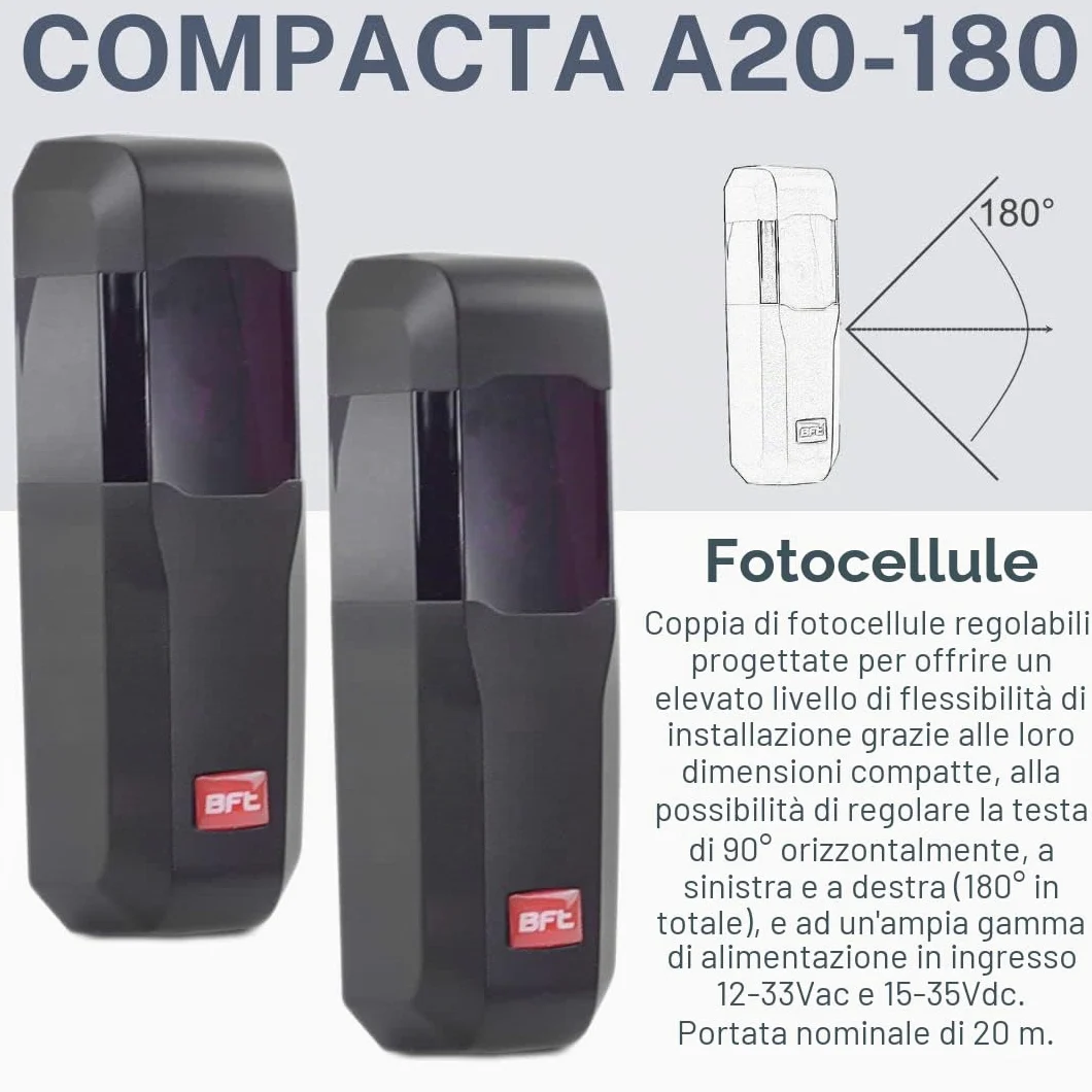 BFT Virgo SMART BT A20 - Attuatore per cancello a battente a doppio battente automatico per cancello automatico max. 4 m o 400 kg per ala con 3 telecomandi