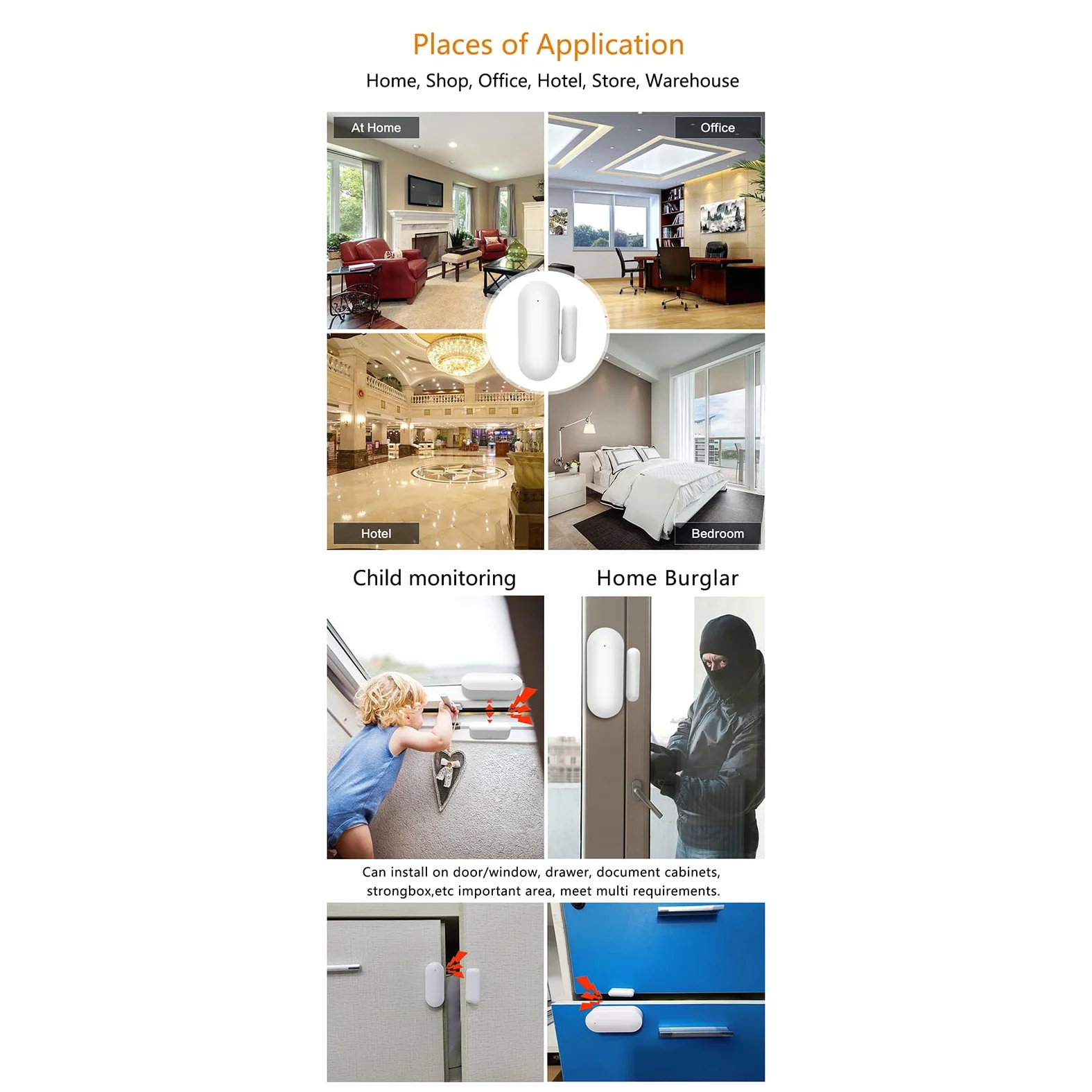 Sensori per Porte WIFI Allarmi Rilevatori di Ingressi Wireless Intelligenti per la Sicurezza Domestica con APP, Bianco 4 Pezzi (Bianca #-4)