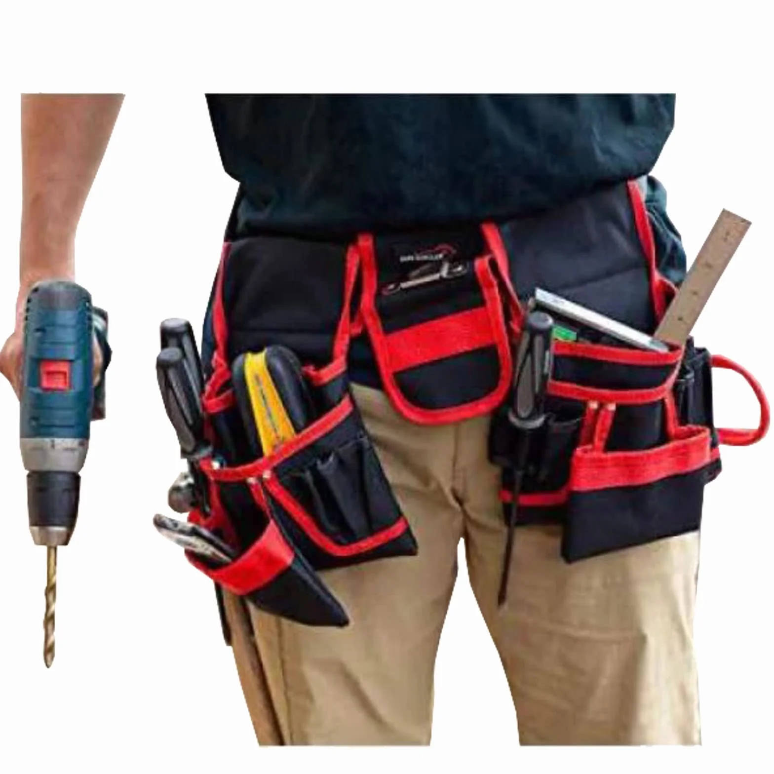 Cintura Doppia Resistente 20 Tasche Attrezzi Falegname Marsupio Chiodi