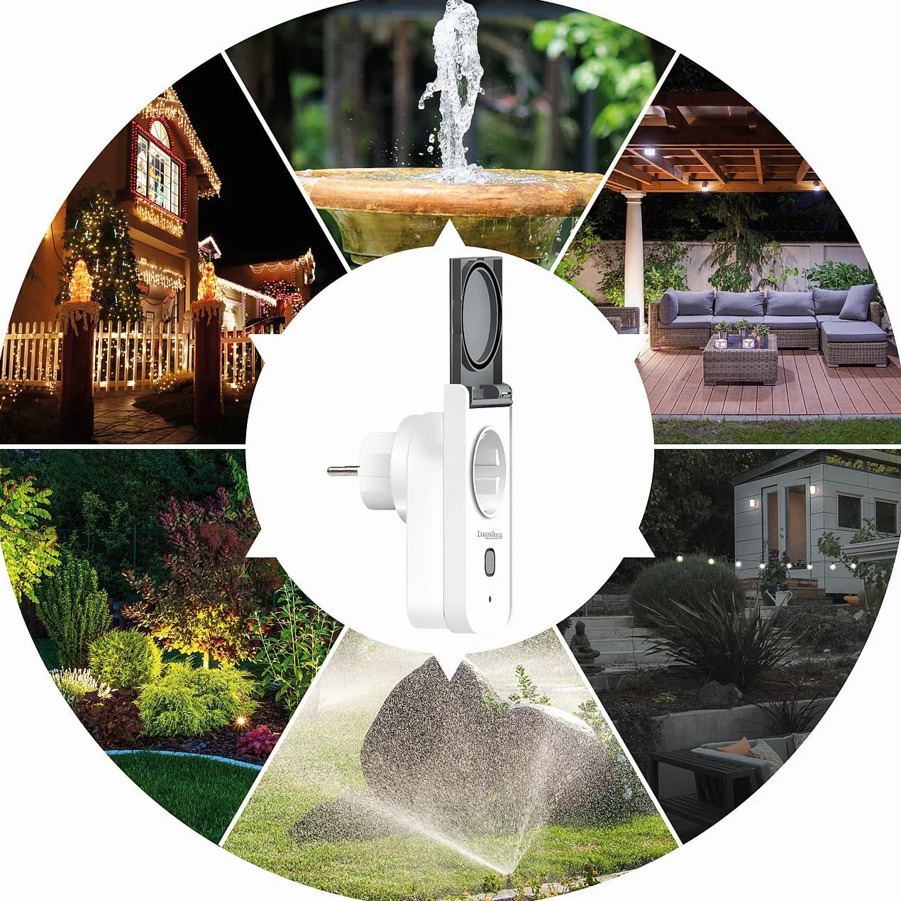 Luminea Home Control presa smart Alexa: Outdoor Wi-Fi presa, Misuratore di costi energetici, Certificato Matter (contatore elettrico esterno, smart plug wlan, contatore)