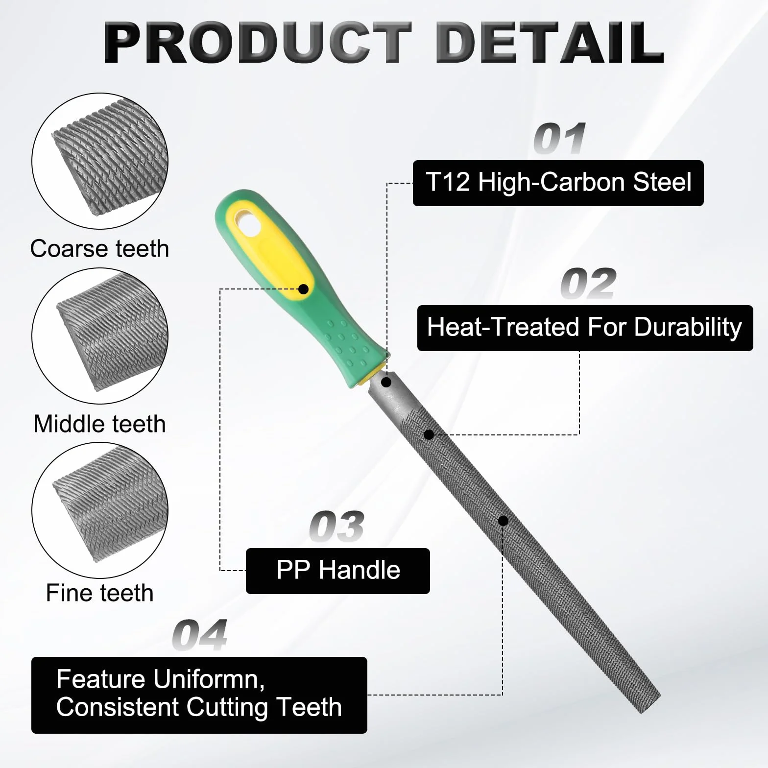 Lima Mezzo Tondo Doppio Taglio Dente Medio Acciaio Alto Carbonio T12 Manico PP Per Affilatura Metallo Legno