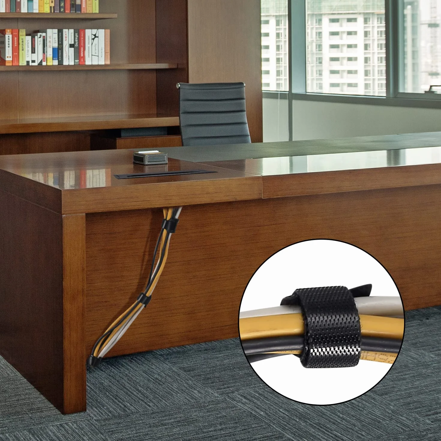 Cavo Passacavi Scrivania 160x80 mm Alluminio Nero con Spazzola 2 Pezzi Fascette