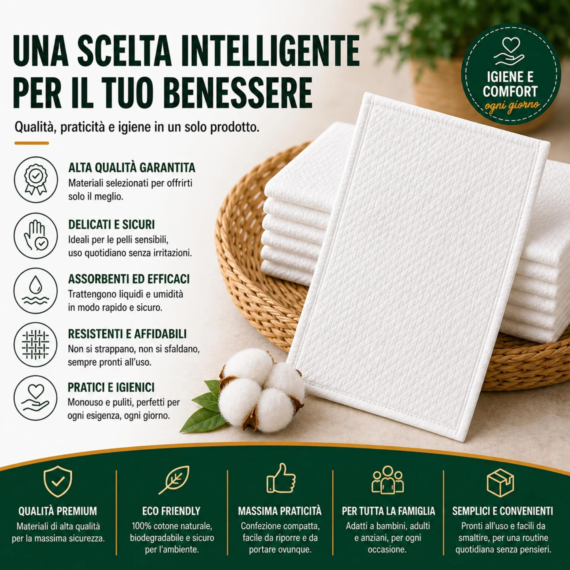 Le Pro del Medicale Guanti da Bagno Usa e Getta Ultra Morbidi Non Tessuti Imbottiti Bianchi