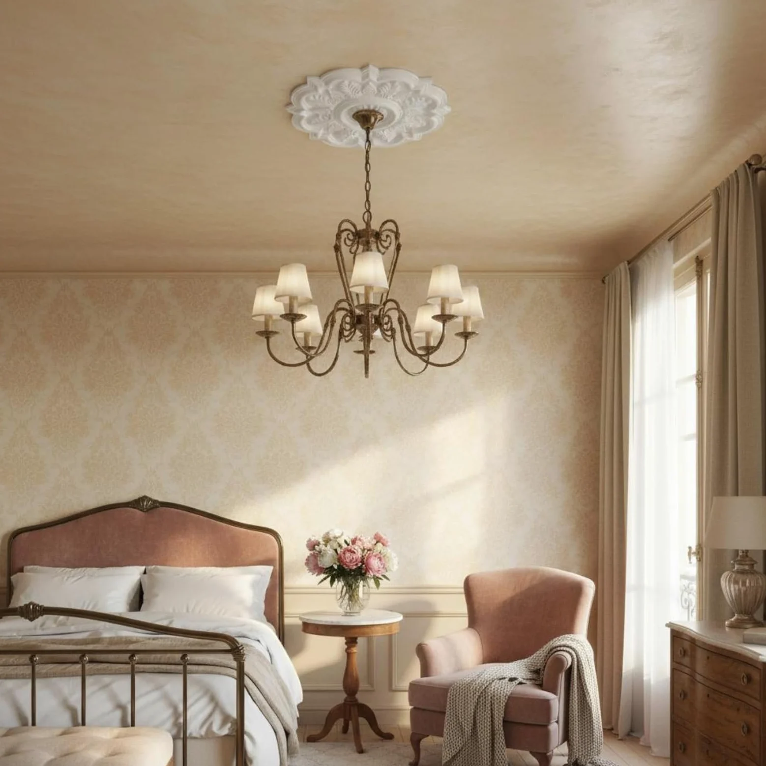 Rosone Floreale Rilievo Scolpito Rosone Plafoniera Ornato Medaglione Soffitto, 051 Carved 67CM
