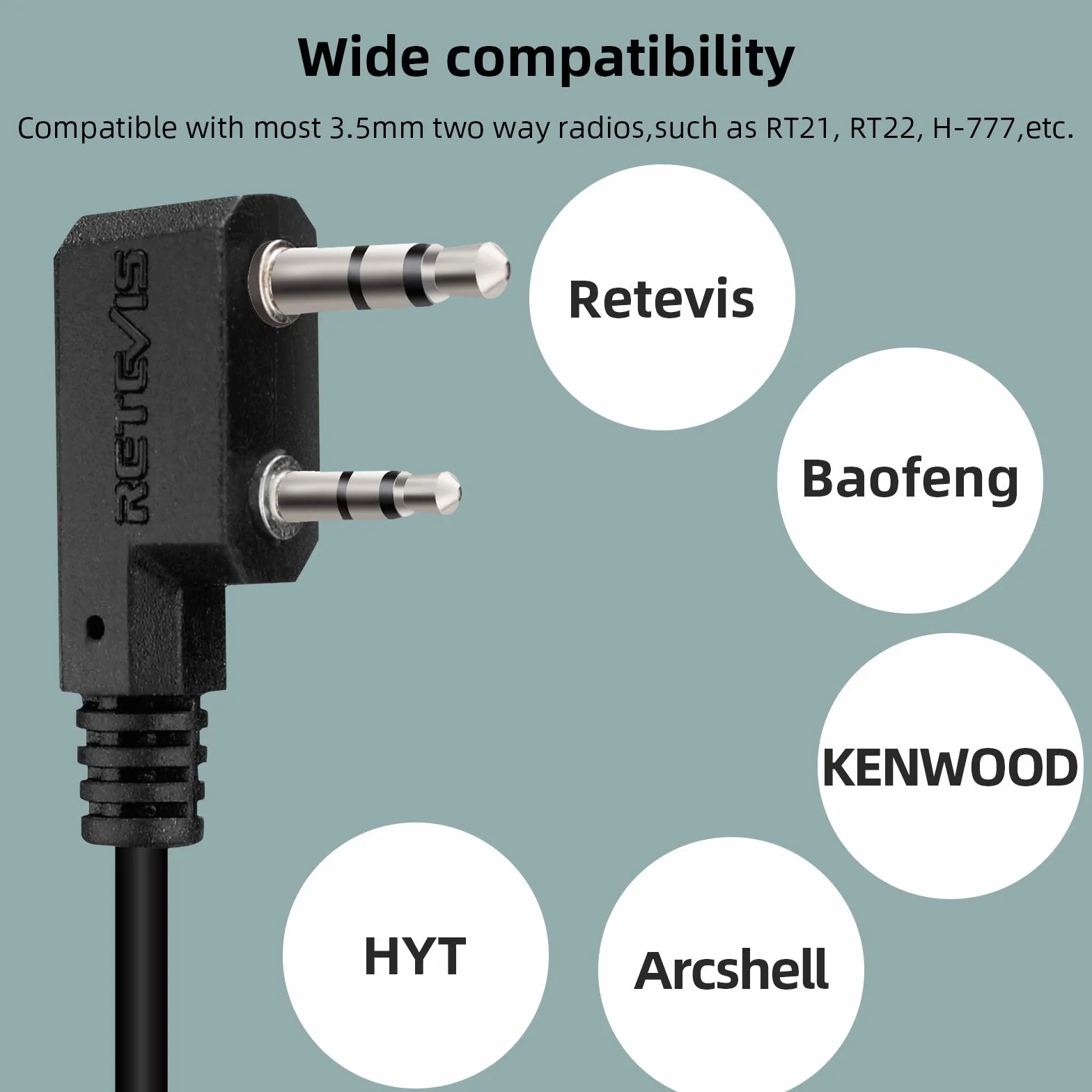 Retevis EEK012 Auricolare Regolabile a Tipo-D con Microfono PTT Compatibile con Kenwood Radio Bidirezionale BAOFENG UV5R 888S RT24 RT27 RT622 RT668 Walkie Talkie Headset Auricolare(1 Pz)