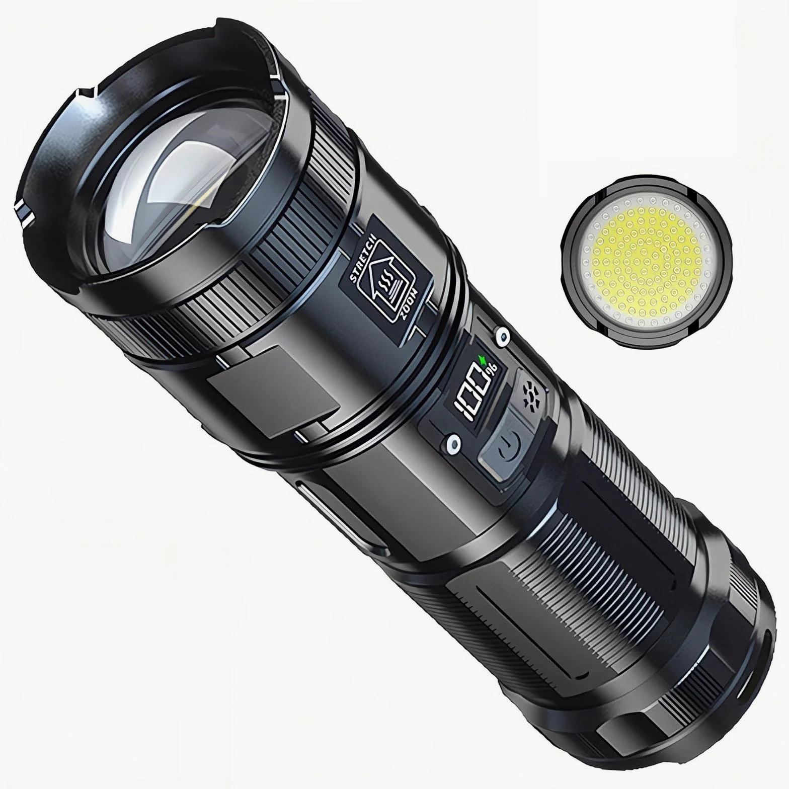 Torcia ricaricabile, 12000 lumen, torcia LED super luminosa con luce da lavoro COB, ad alta potenza, potente torcia portatile per emergenze, campeggio, escursionismo (nero)