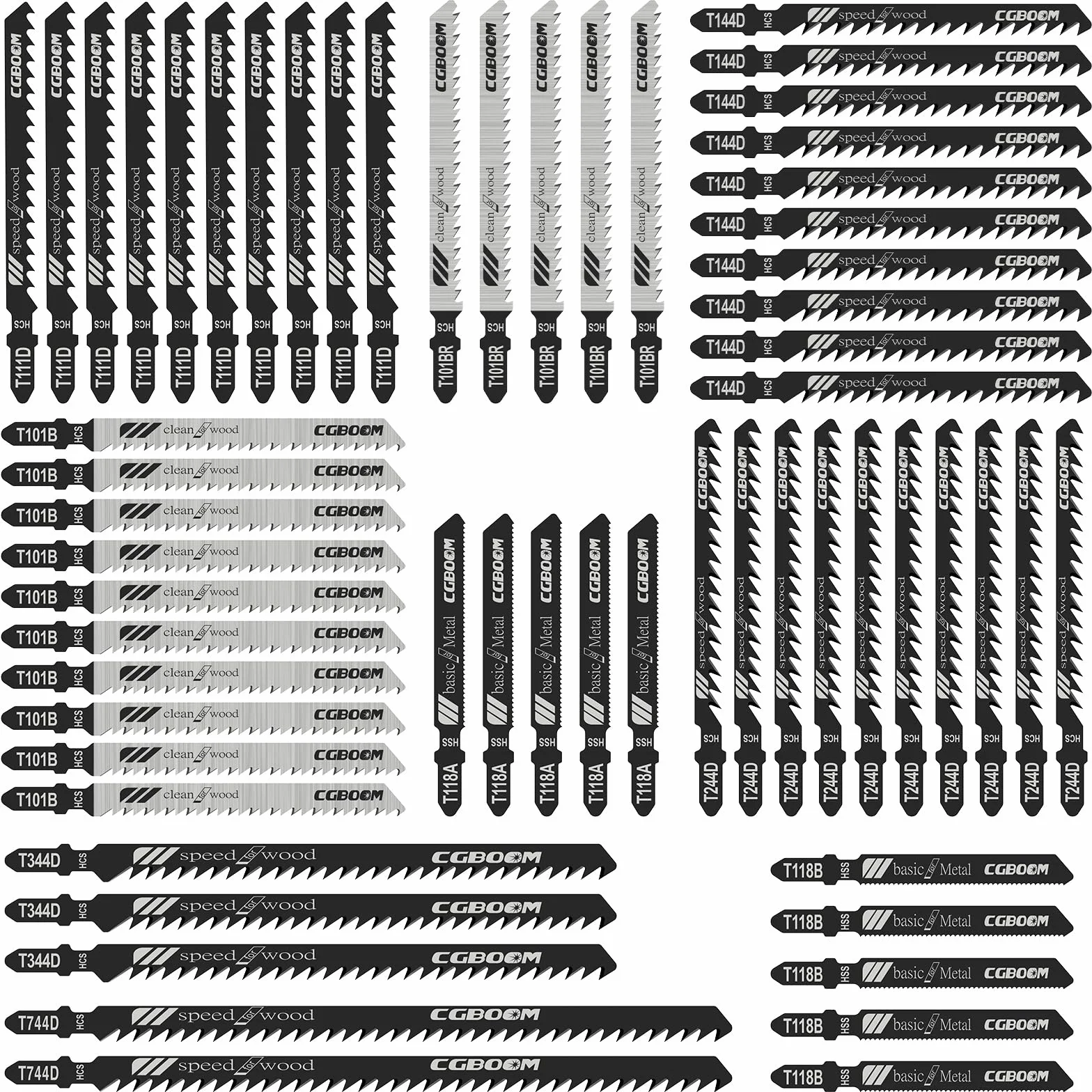 Set di lame per seghetto alternativo, CGBOOM 60 pezzi accessori per seghetto alternativo, lama per seghetto alternativo con codolo a T e scatola di plastica per legno e metallo