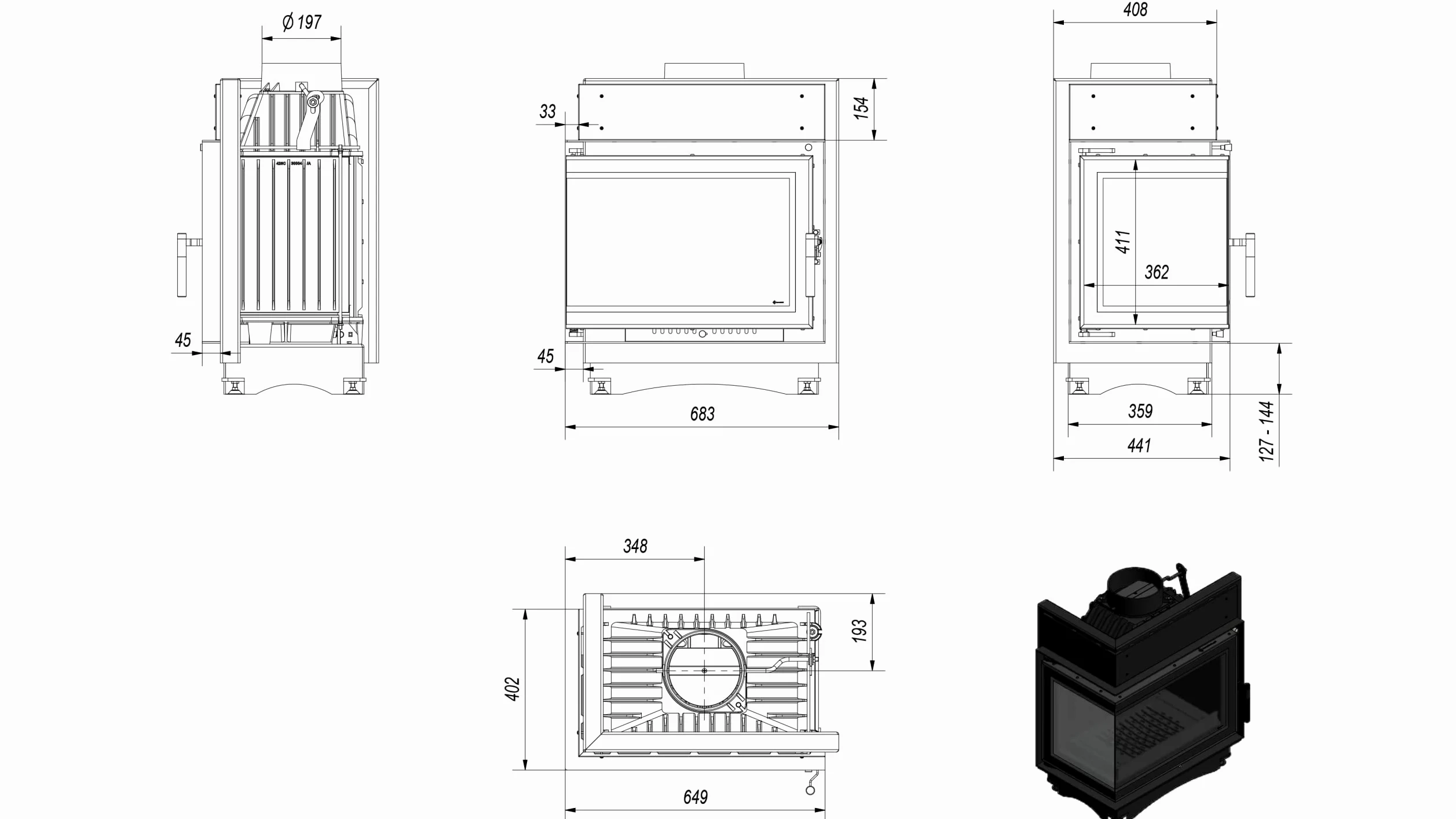 KRATKI Inserto per camino in ghisa a legna MAJA 8 kW Ø200 sinistro A 2 8 kW | Ghisa nero, efficienza 80,1%, classe A. Ecodesign, BImSchV 2.; combustione efficiente; basse emissioni; calore uniforme