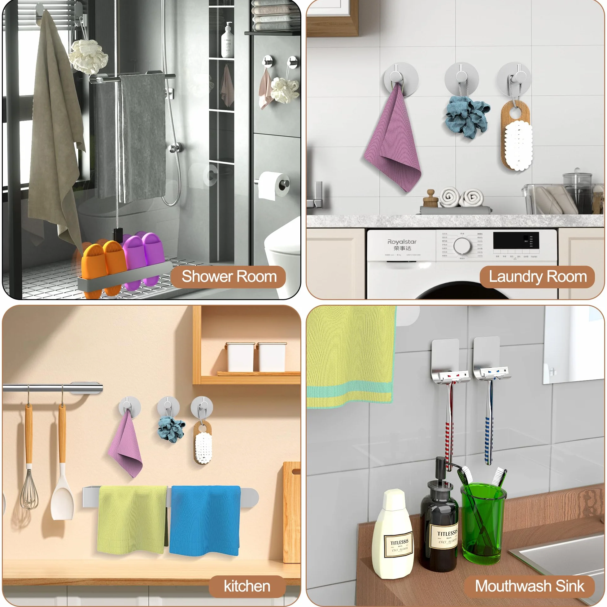 AIKER Porta Asciugamani Bagno Adesivo 10PCS Acciaio Inossidabile SUS304 Ispessito