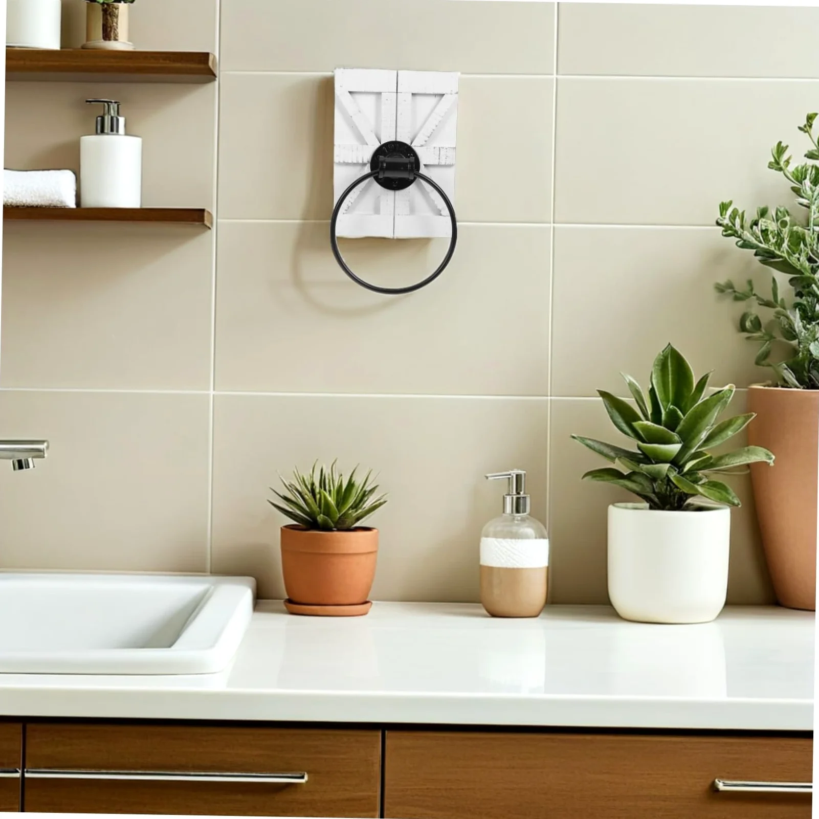 NOLITOY Portasciugamani Bianco da Parete in Ferro Portasciugamani Vintage Rustico con Anelli per Bagno Cucina Lavanderia