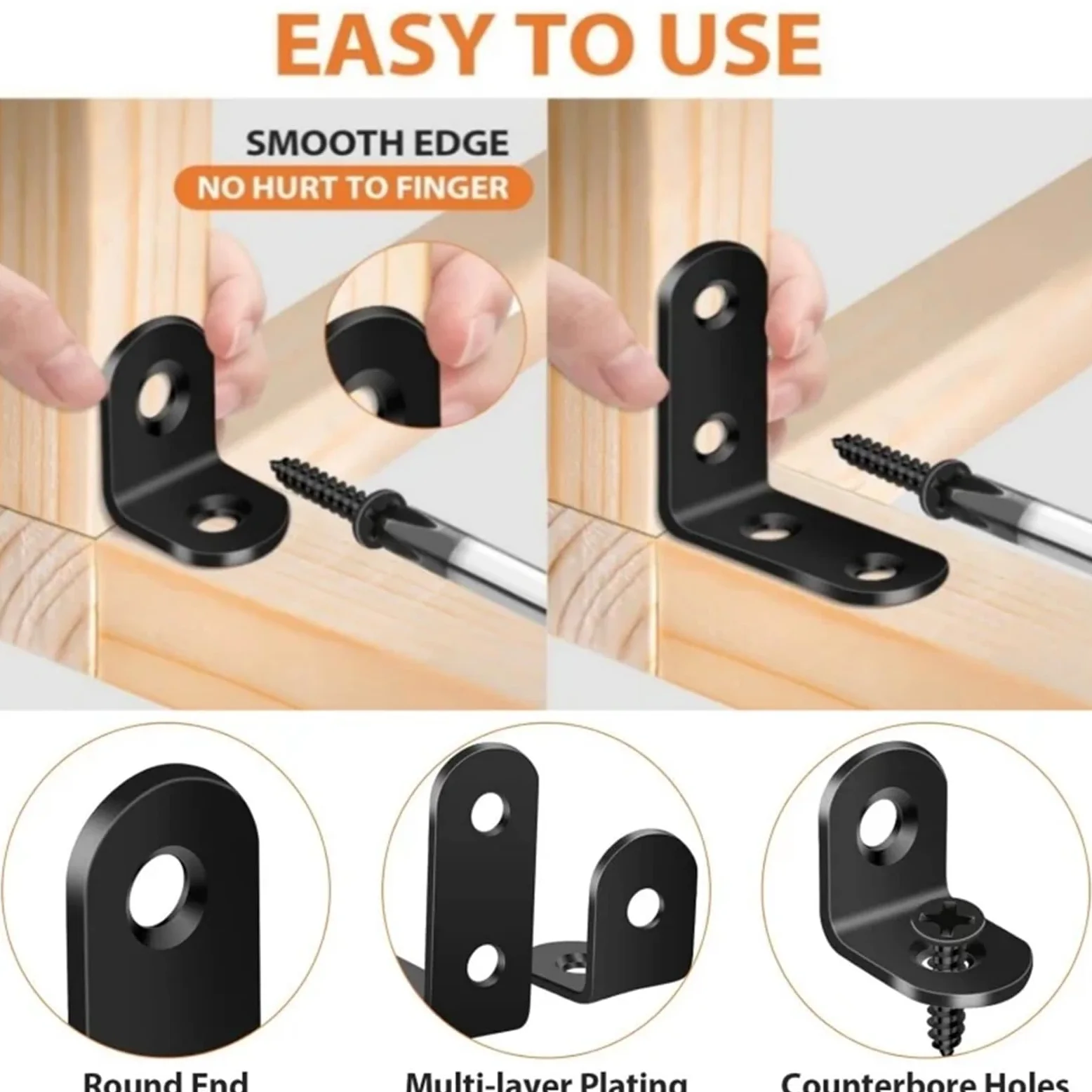 Supporto angolare ad angolo retto in acciaio inossidabile nero con vite for mensole, mobili in legno, sedie, cassetti, armadietti Adatto per il fissaggio e il supporto(L-Silver 40X40 50pcs)