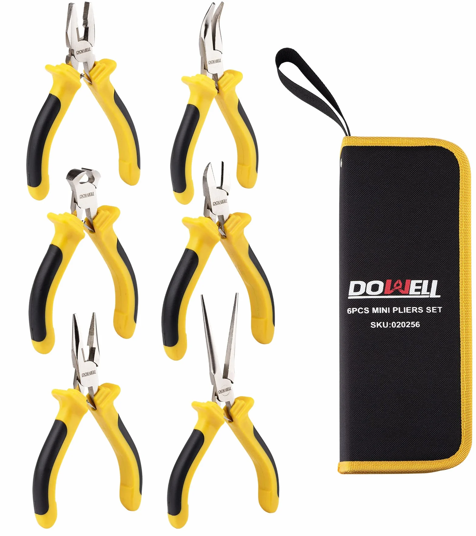 DOWELL Set 6 mini pinze ad ago diagonale a becco lungo piegato per taglio e guardalinee con custodia