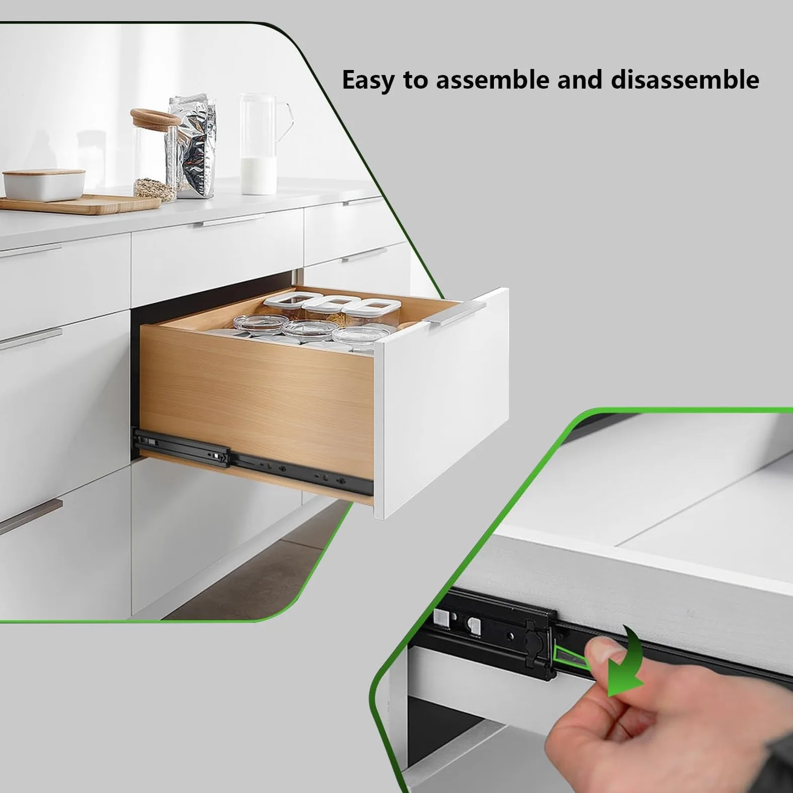 Guide per Cassetti con Apertura a Pressione, 250 300 350 400 450 500 550 mm Binari con Cuscinetti a Sfera a Estrazione Totale, Capacità 45 kg(18in/450mm)