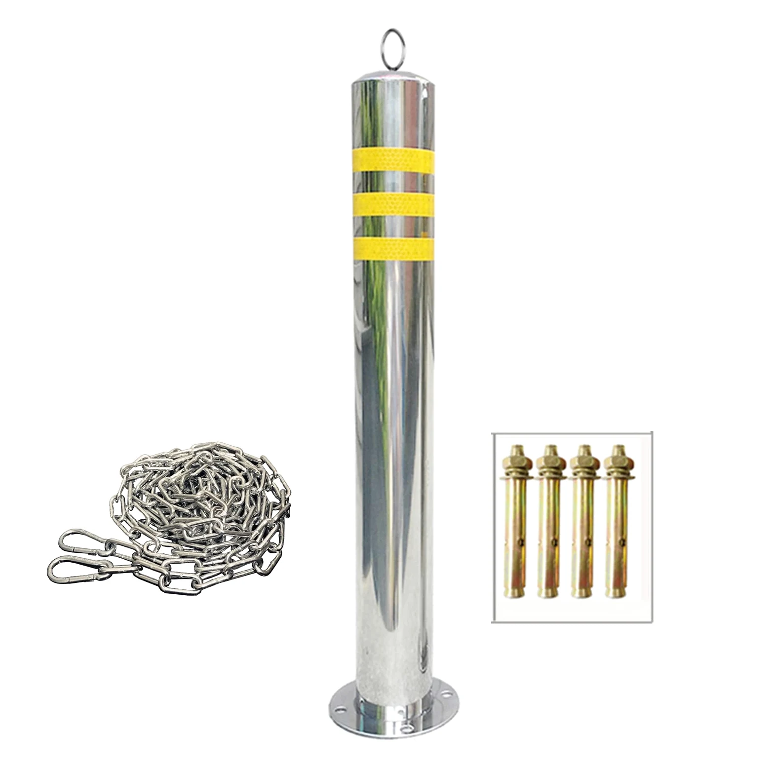 Paletti di parcheggio con catena da 5 m, colonne anticollisione con anelli di segnalazione, 800x76x3 mm