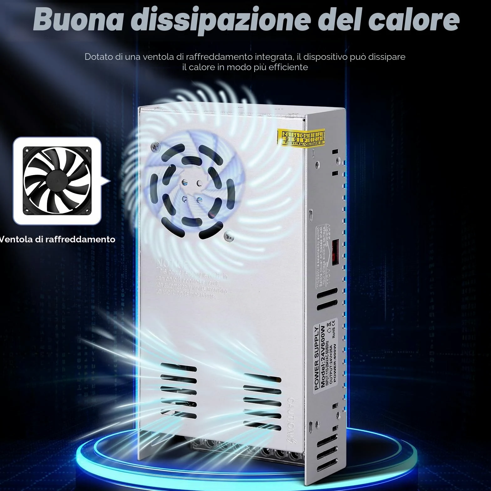 Alimentatore switching regolabile universale, 24 V, 25 A, 600 W, DC, adattatore LED, convertitore, trasformatore, adattatore per strisce LED, CCTV, progetto computer, radio, paesaggio