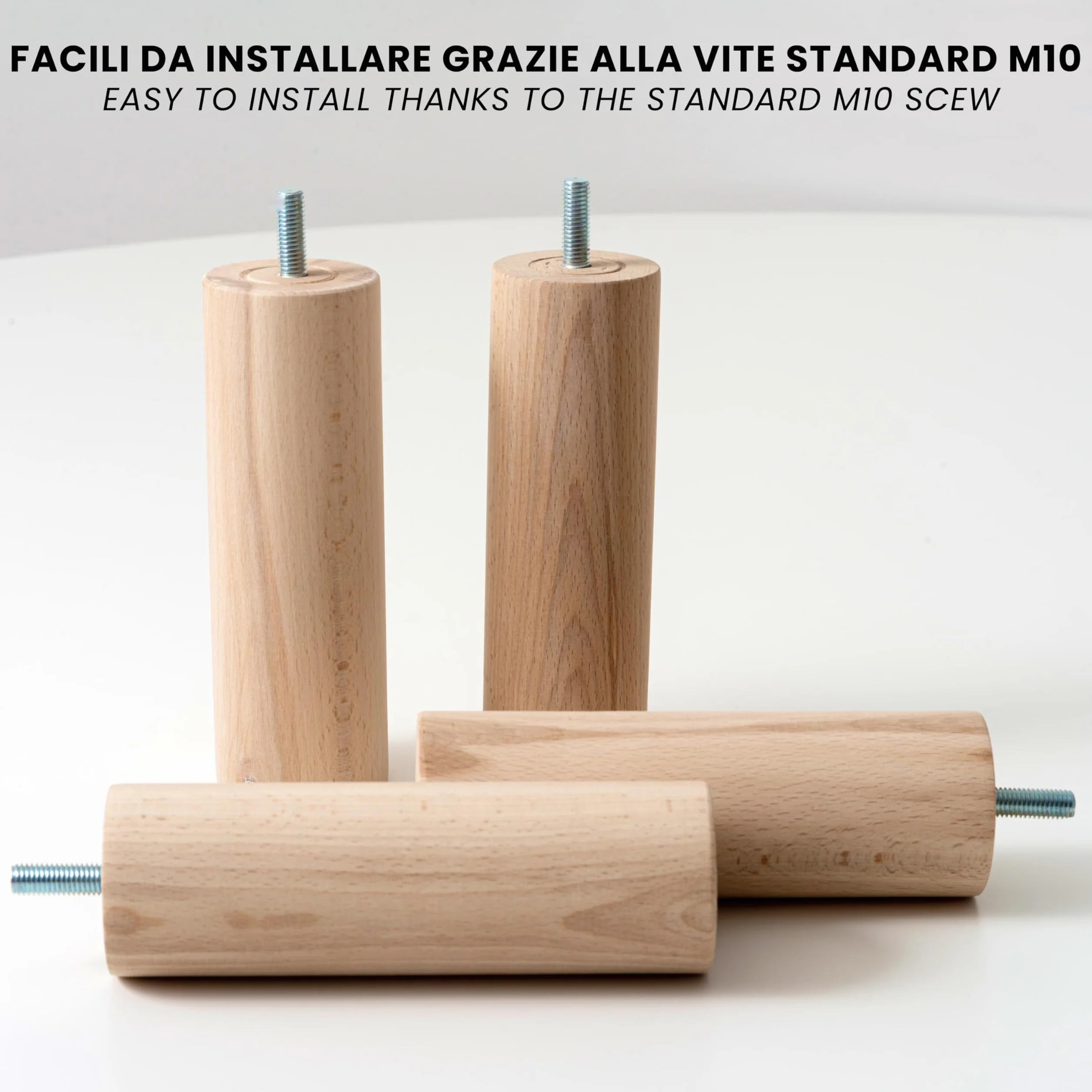 IPEA Piedini in Legno per Mobili e Divani Altezza 140 mm Set di 4 Vite M10