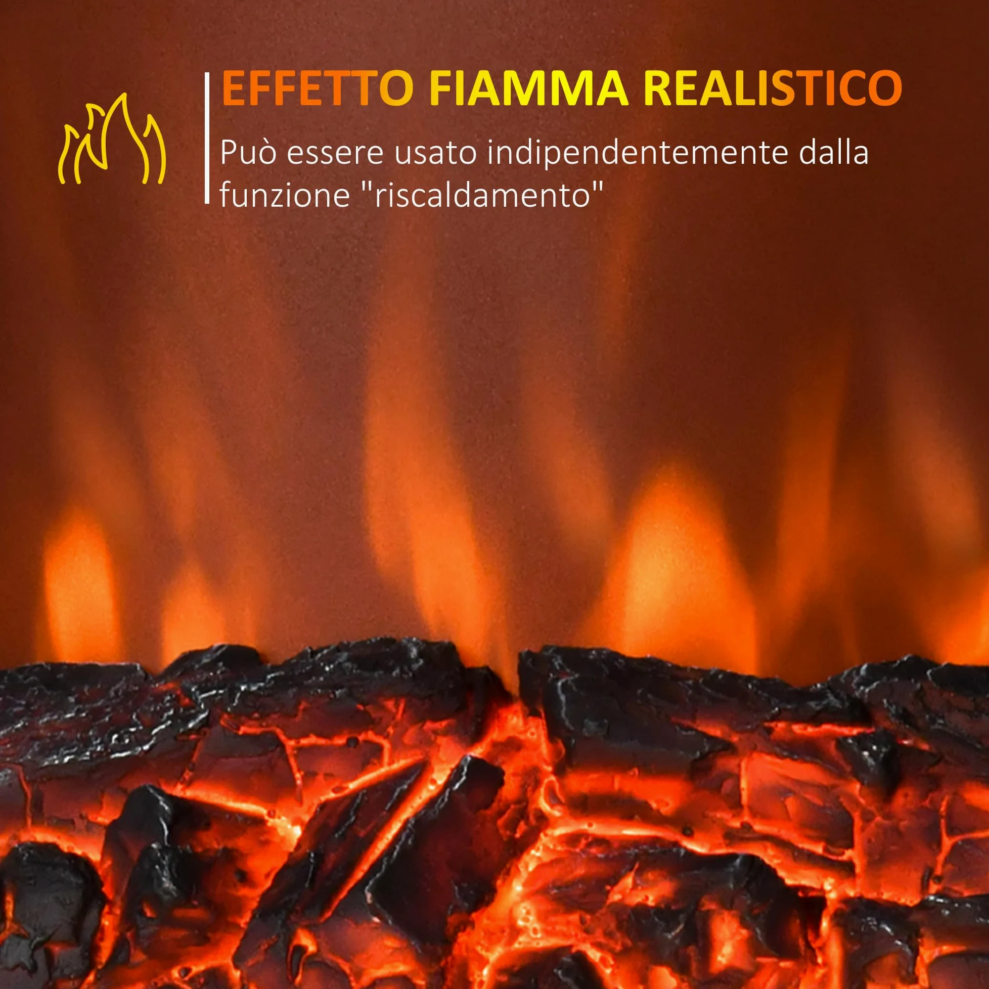HOMCOM Camino Elettrico da Terra 1000/2000 W, Effetto Fiamma LED, Oro | Caminetto Elettrico, Protezione da Surriscaldamento e Ribaltamento, Riscaldamento Regolabile