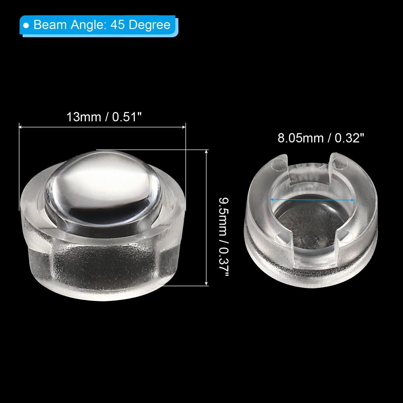 PATIKIL 13mm LED Convesso Lente, 20pz 45 Gradi Fascio Angolo Acrilico LED Ottico Convesso Condensatore Obiettivo per 1W 3W LED Lampada Perline Infrarossi Fotocamere, Trasparenti