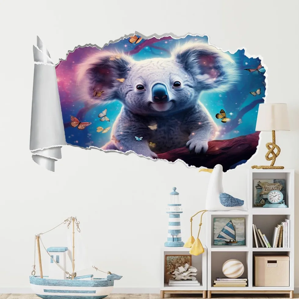 Adesivi Murali 3D Fracassato Farfalla Koala Decorazione Domestica Smontabile Del Tatuaggio Della Parete Animali Carini Decalcomanie Impermeabili For Baby Room Wall Decor