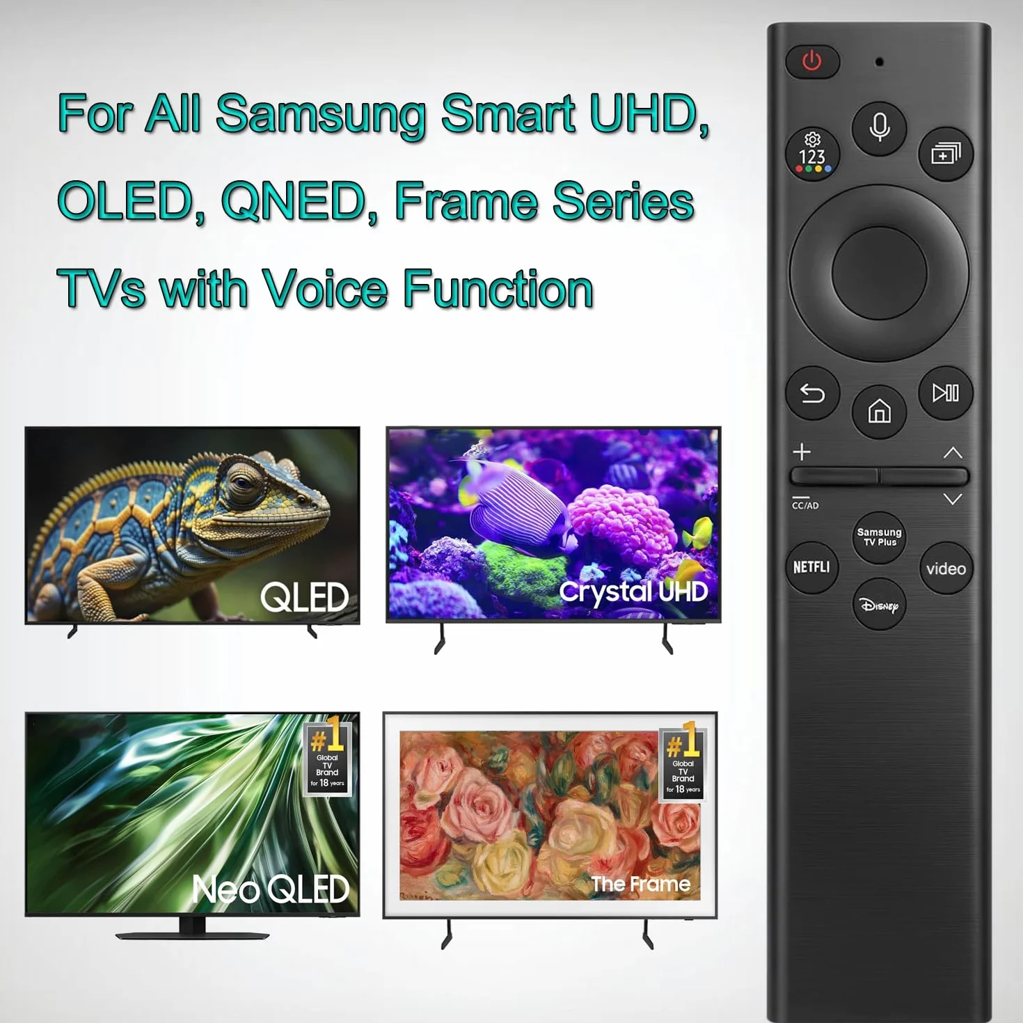 Telecomando per Samsung TV Remote Control,Compatibile con Tutti Samsung Smart UHD, OLED, QNED, Frame Series TVs con funzione vocale