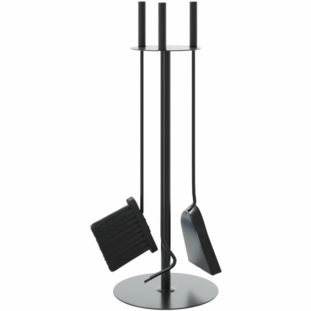 Gecheer Set di Attrezzi per Camino, 4 Pezzi con Supporto portaoggetti 22x59 cm in Acciaio Nero, Scopa Pala Gancio per Camino Domestico