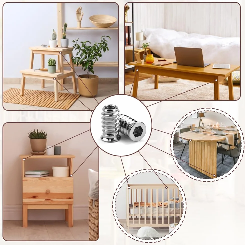 CAREDGO 50 Pezzi Dadi Esagonali M6x20 Boccole Filettate per Legno Inserti Filettati con Chiave