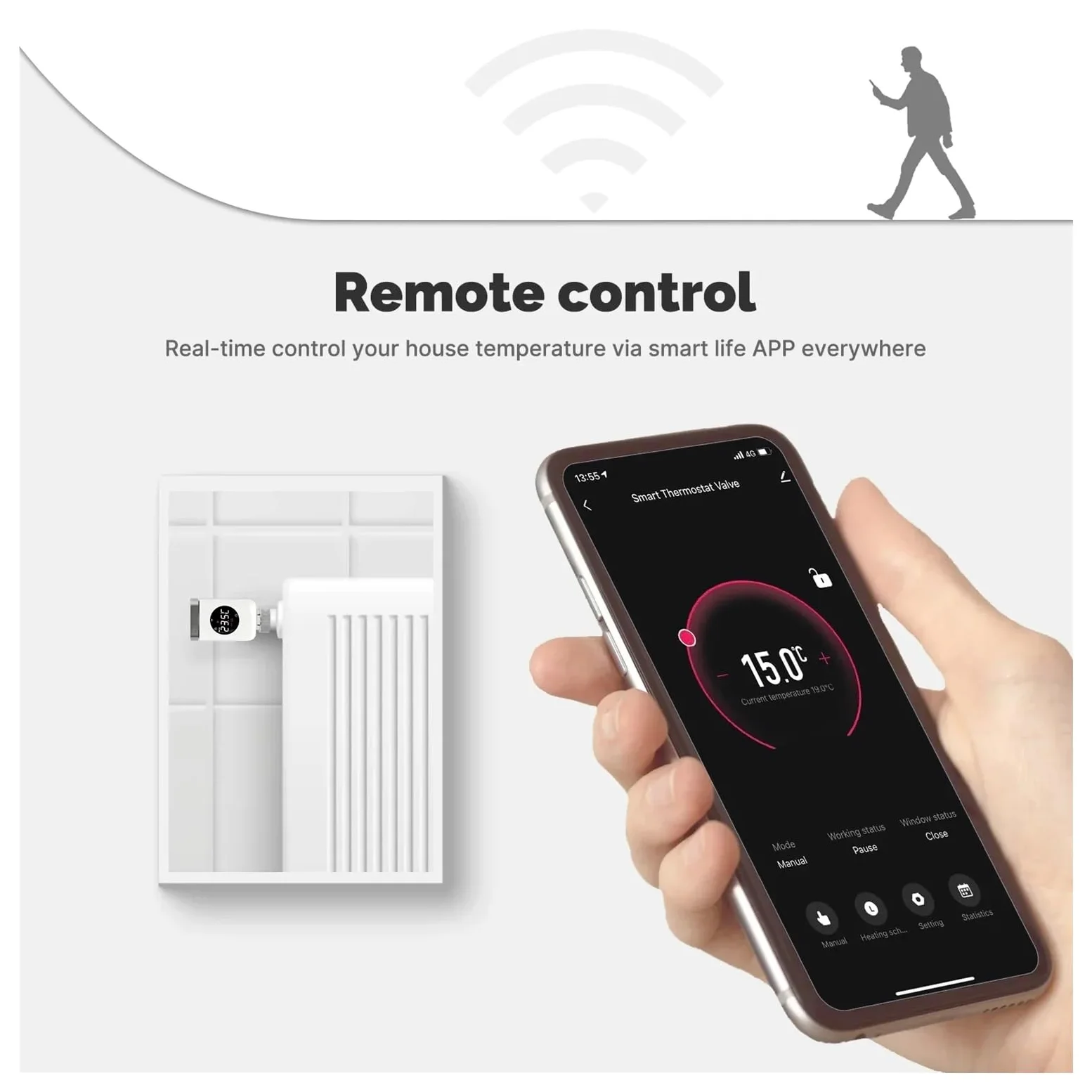 Supporto For Regolatore Di Temperatura Remoto Programmabile Tramite App For Valvola Termostatica Smart Wi-Fi/Zigbee TRV Regolazione Automatica(3PCS Valve,Zigbee Valve)
