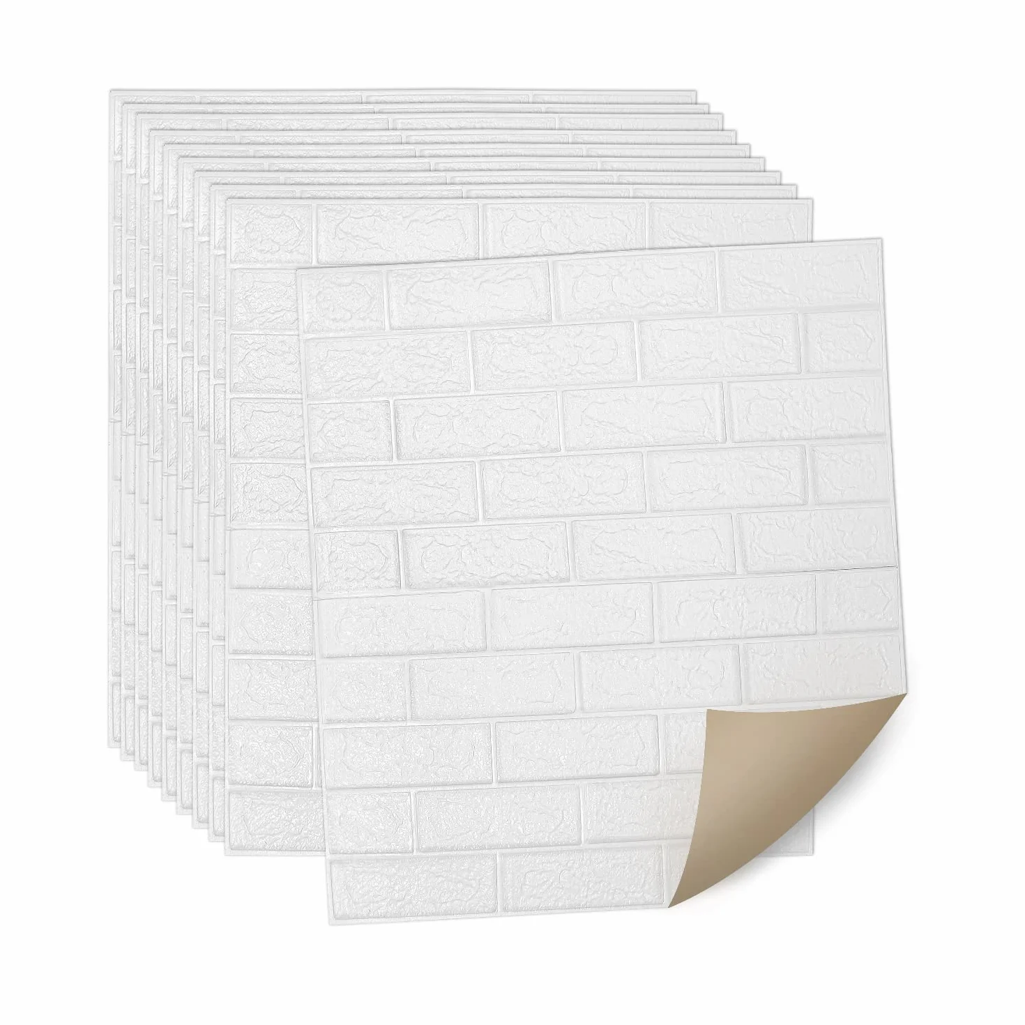Herrselsam Carta da parati autoadesiva, 50 pezzi, pannelli da parete 3D, autoadesiva, in mattoni, impermeabile, effetto pietra, 5 mm, adatta per cucina, soggiorno, 77 x 70 cm, colore bianco