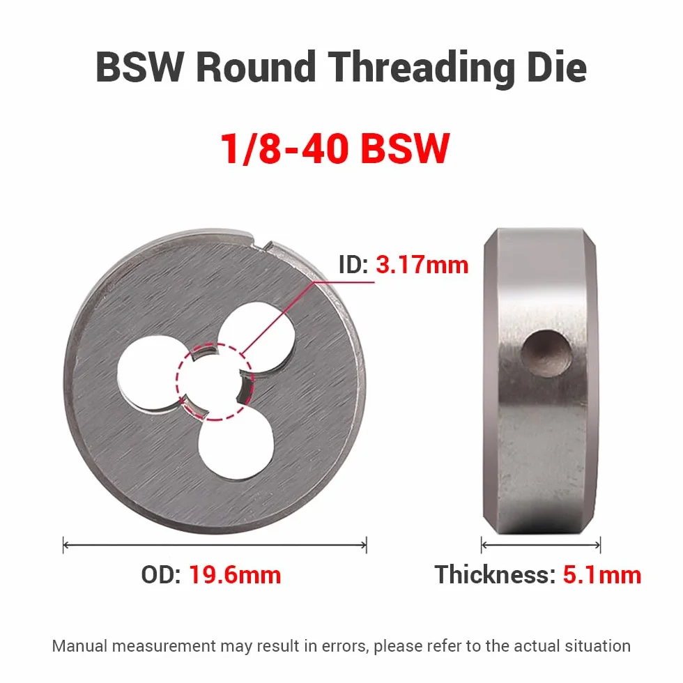 Filiera filettata rotonda 1/8"-40 BSW acciaio legato destrorso per filettatura