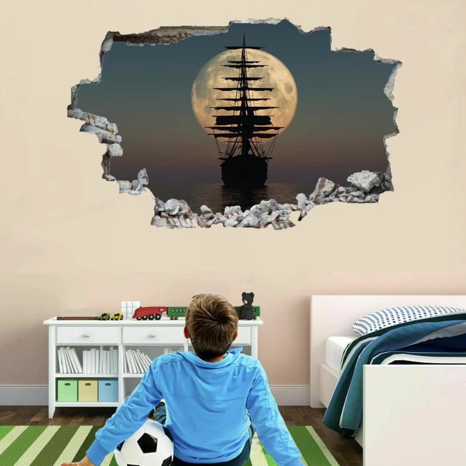 Decorazione Da Parete 3D, Barca Stanza Delle Autoadesivo Della Parete Smontabile Luna Decalcomanie Per Camera Da Letto Per Bambini Nursery Decorazioni Per Matrimoni Regalo 75x113cm