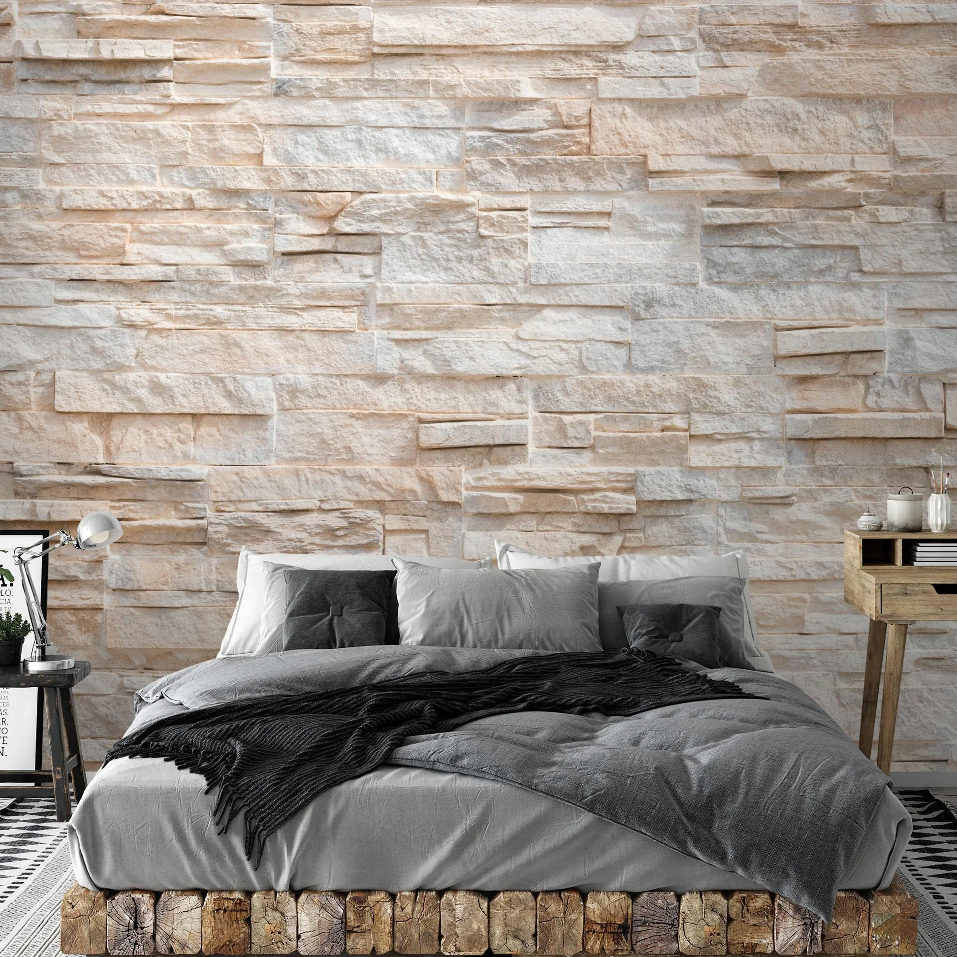 Runa Art Carta da parati fotografica 396 x 280 cm Effetto Steinwand 3D | Vello Decorazione Murale Soggiorno Camera Da Letto | Manifattura tedesca | beige 9082012a