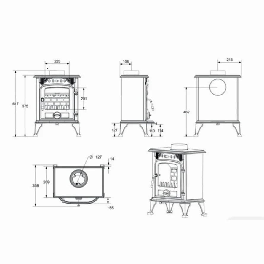 Stufa a legna/Termocamino Compatto in Ghisa 5/8 kW (Cod. 5805)