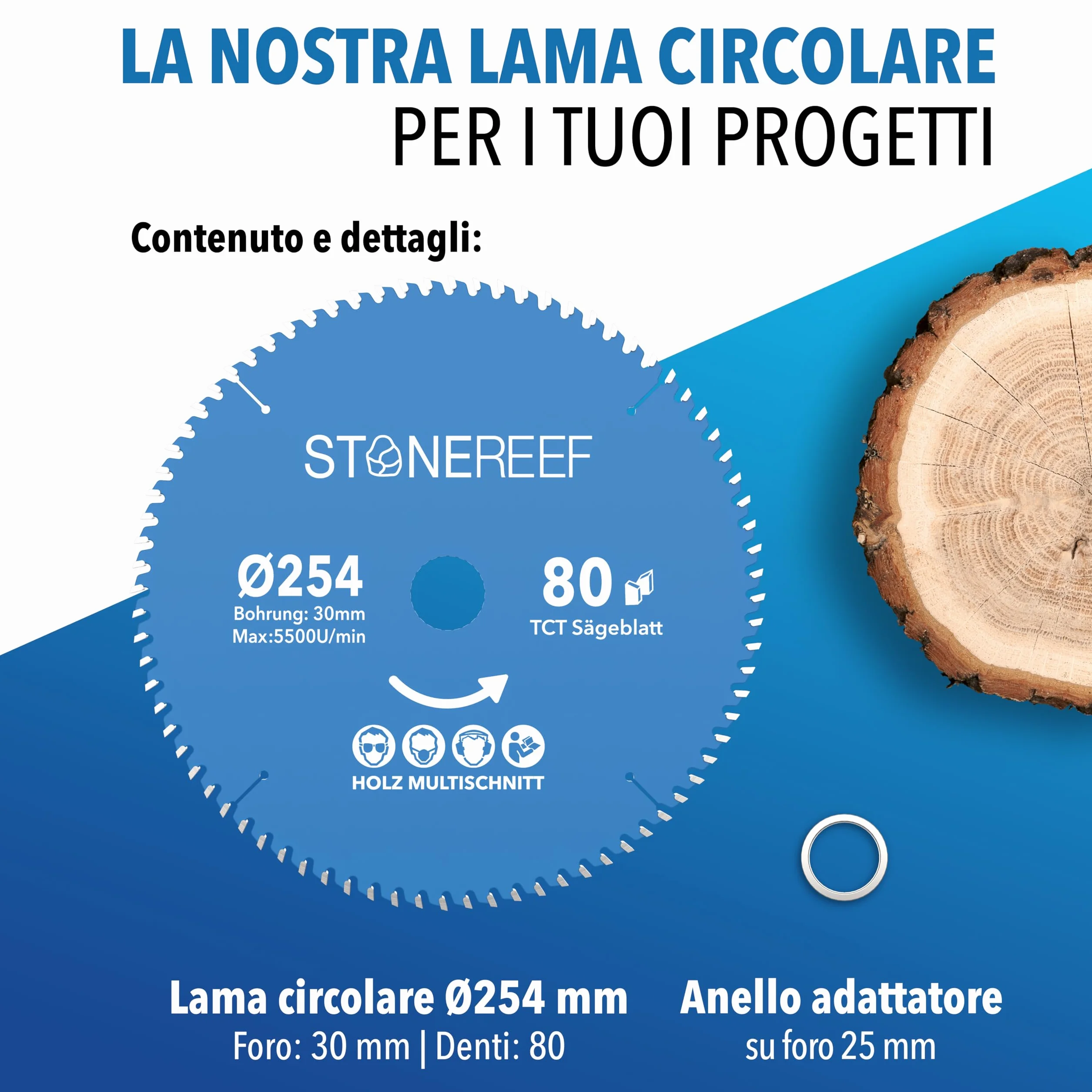STONE REEF Lama per sega circolare 254x30 cm 20 mm Bosch legno metallo alluminio