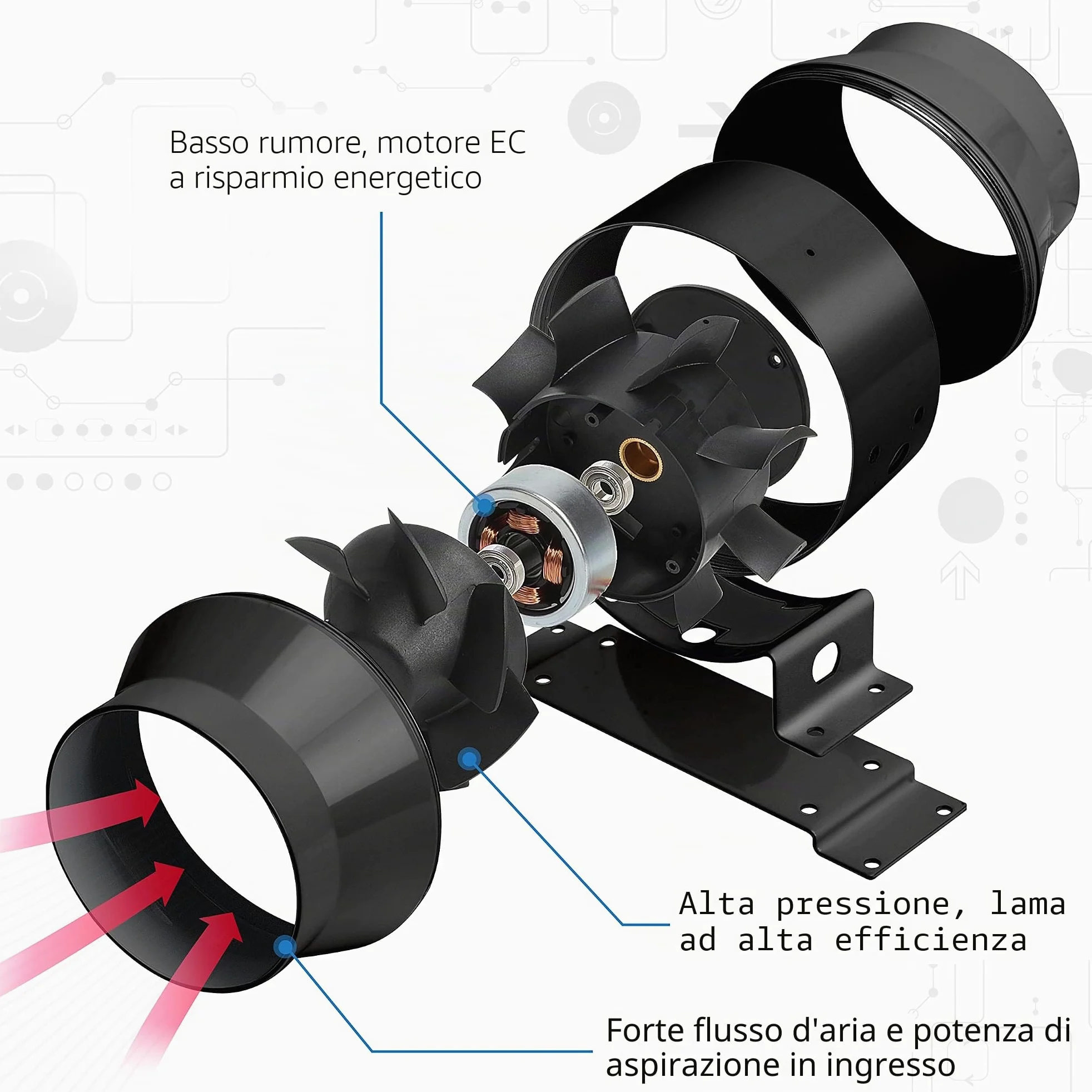 Ventola Aspirazione 100mm regolabile, Ventilatore del Condotto, Massimo Estrazione 275m³/h Ventola di Aspirazione, Estrattore aria in linea con controllore di velocità variabile