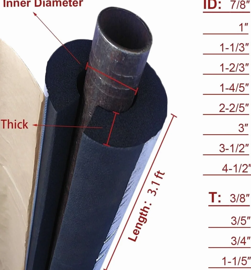 Tubi isolanti autoadesivi in schiuma pre-fessurata con ID da 2,2 cm a 10,2 - 1,3 cm (1,9 m per pezzo) (ID 10-1/2 "xT 1,9 cm)
