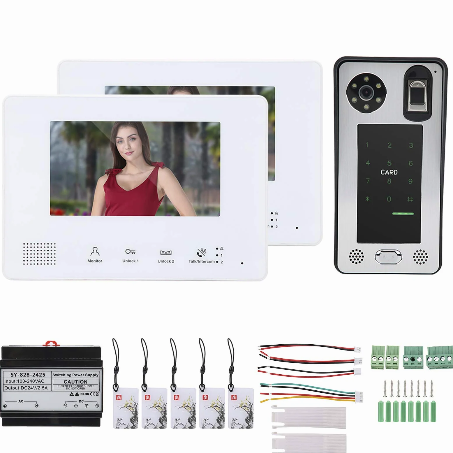 Kit videocitofono Sistema a 2 Fili Videocitofono Monitor da 7 Pollici Kit videocitofono, sblocchi Multipli, Sistema di telecamere di Sicurezza con citofono per Visione Notturna