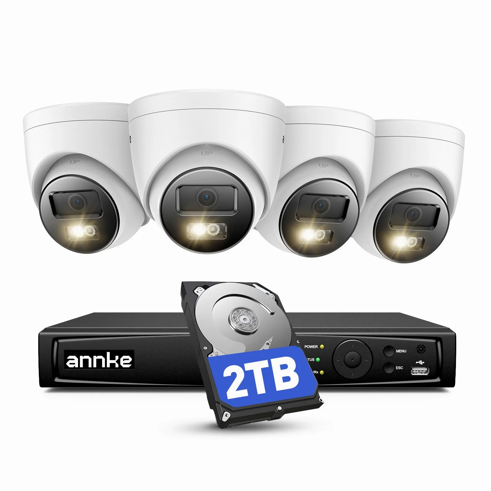 ANNKE Sistema Videosorveglianza PoE 12MP con NVR 8CH HDD 2TB | 4 Telecamere IP da Esterno, Rilevamento Intelligente di Persone e Veicoli, Visione Notturna IR fino a 30 m, IP67, 24/7