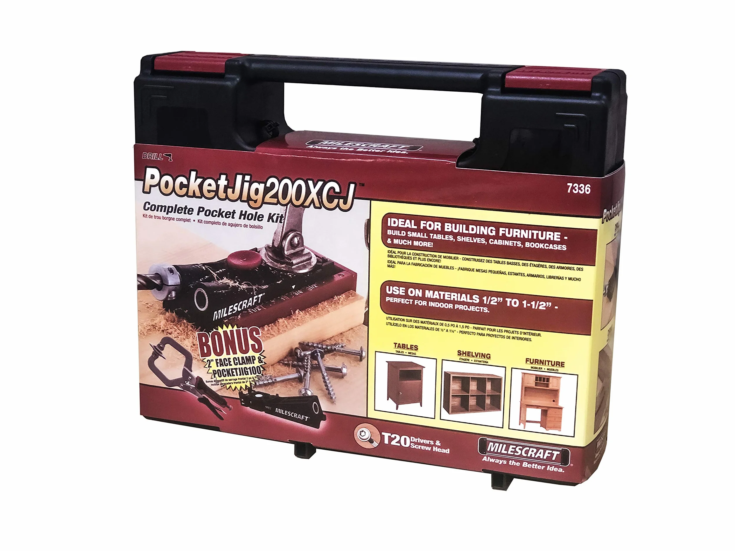 Milescraft 7336 Pocket Jig 200XCJ Double Barrel Pocket Hole Jig with Single Barrel, 2" Face Clamp