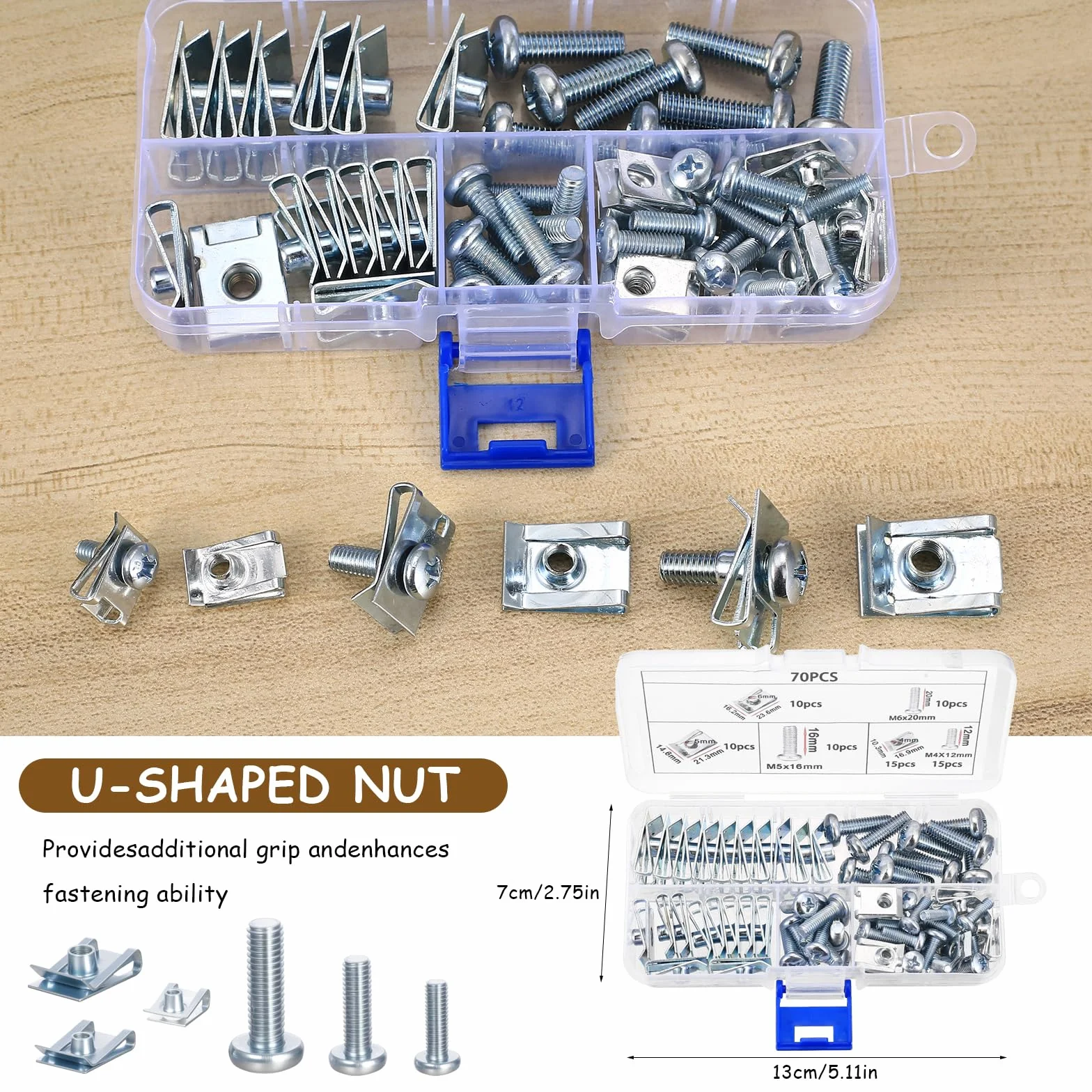 70 Pz U Clip Fissaggio Auto M4 M5 M6 Dadi a Clip a U Viti Autofilettanti Kit Clip per Carrozzeria
