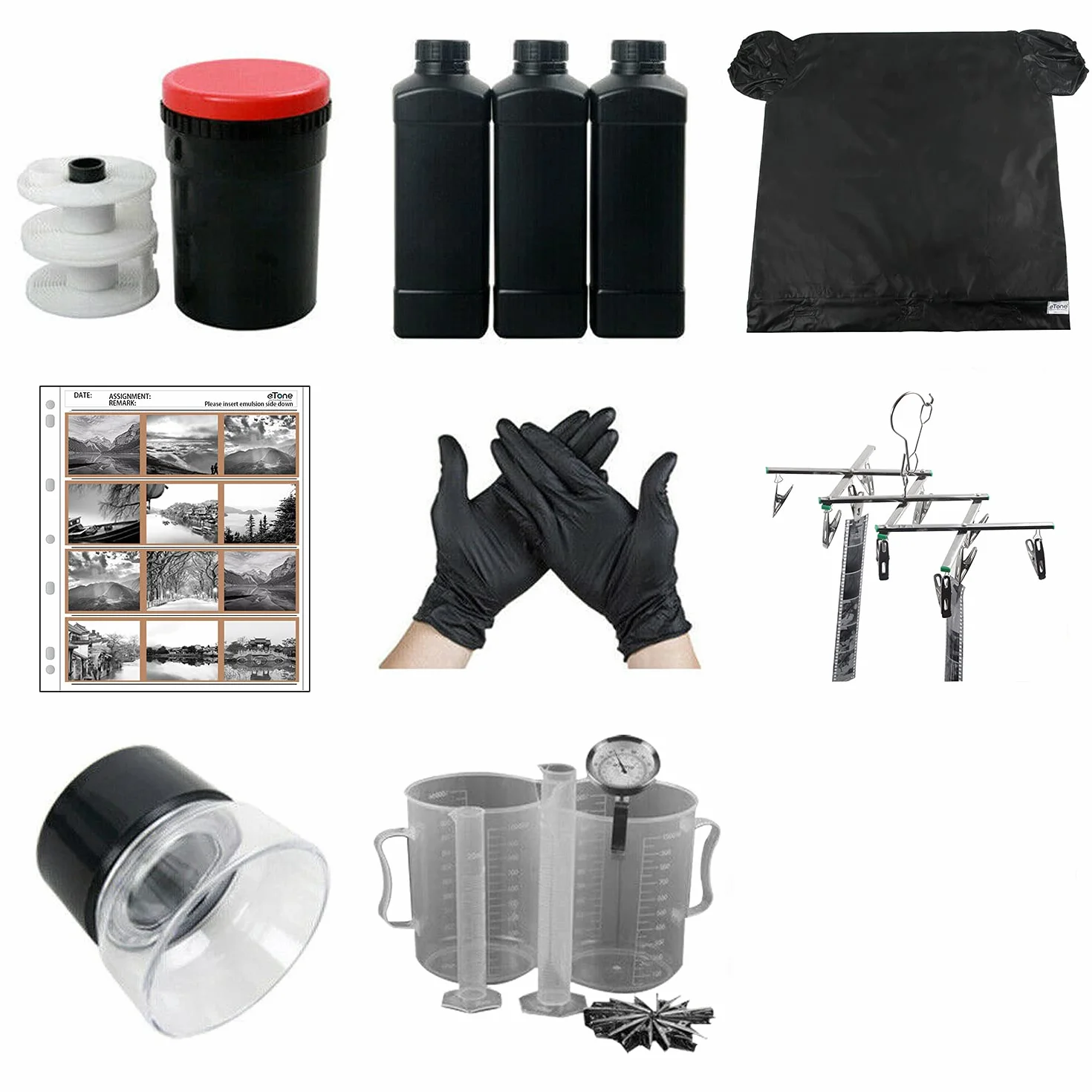 Kit di sviluppo per camera nera, trattamento di film 120 127 126 negativo 10xlente d'ingrandimento a piedi, ingrandimento 4 bande di 3 negativi 6x6 cm, compatta vasca di sviluppo per le 2 pellicole