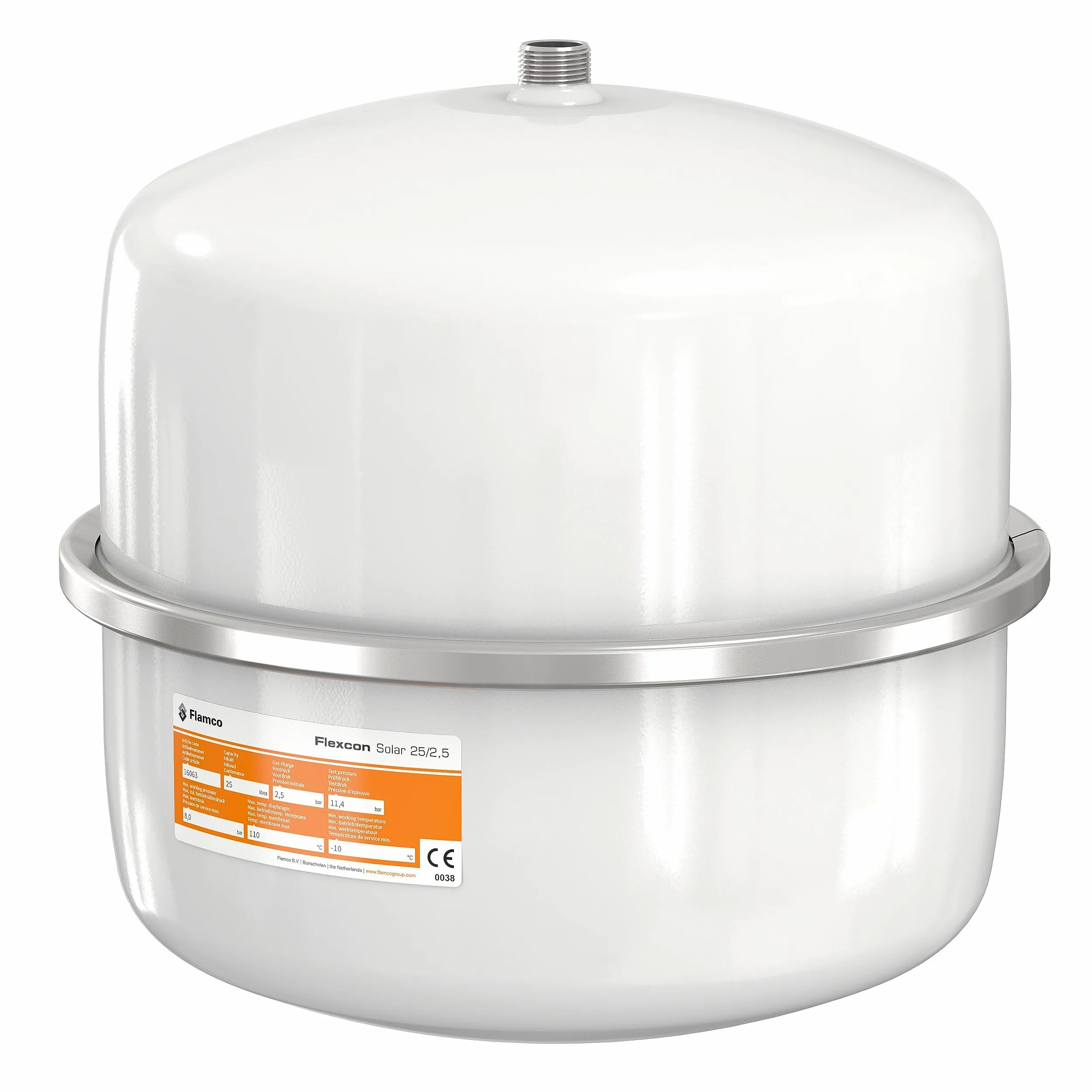 Flamco Flexcon Solare Vaso di Espansione, 18L, 2,5 Bar per Impianti Solari, Bianco - 16062