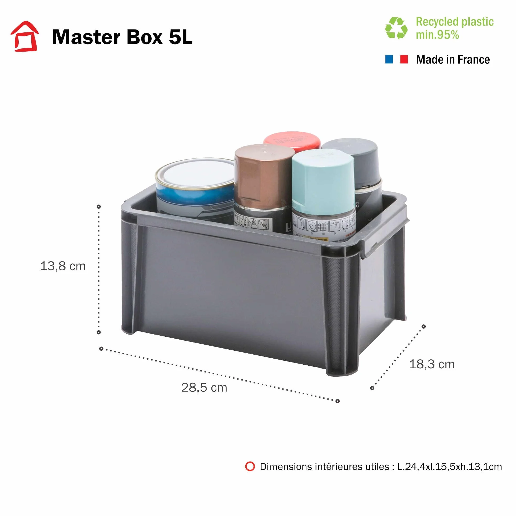 Sundis Master Box 5L scatola portaoggetti in plastica riciclata impilabile rinforzata