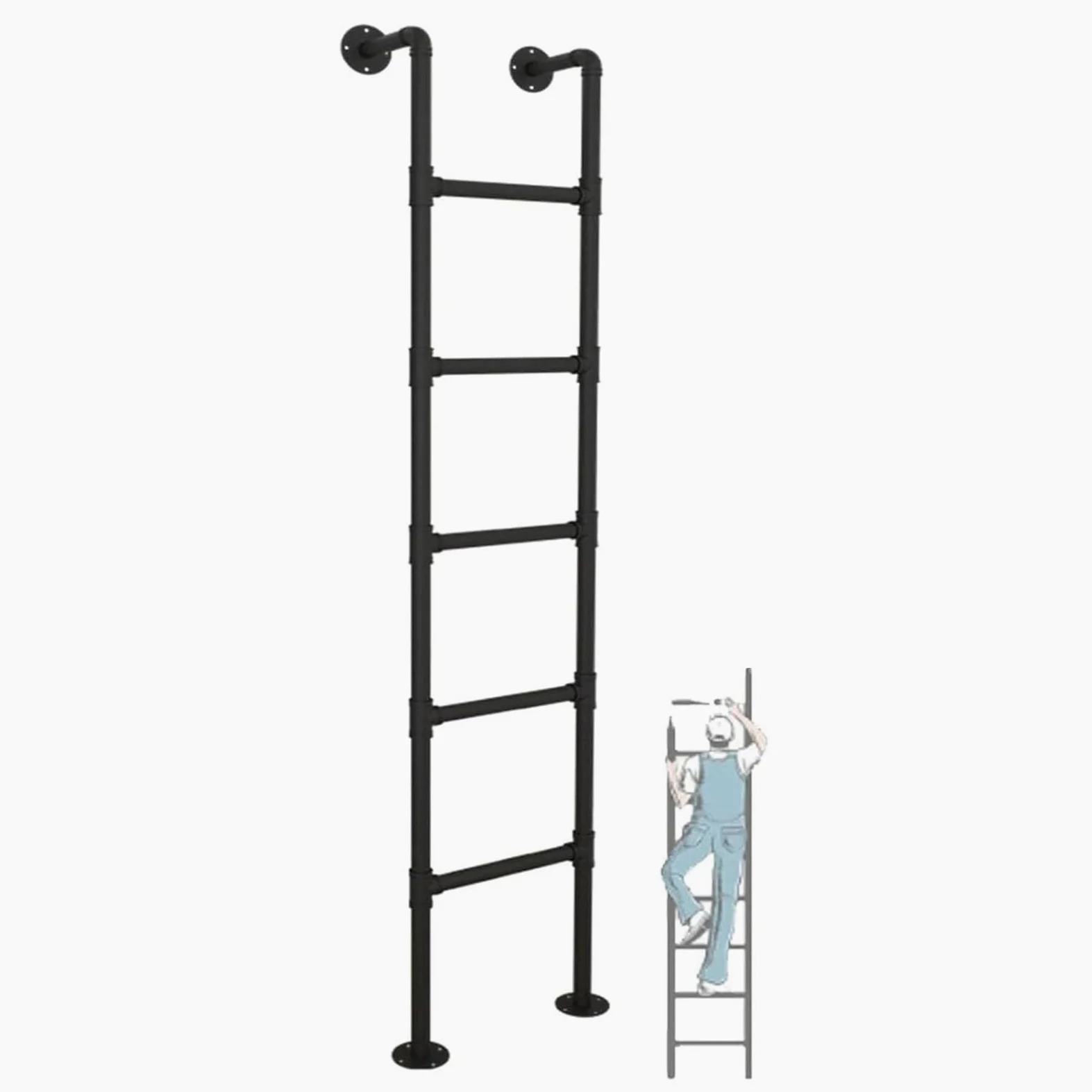 Scala in Metallo per casa/soppalco, Altezza 1,8 m, Scala di Ingresso/Uscita, Scala di Fuga per finestre/pozzo, Scala di Emergenza per Letto a Castello, Portata 150 kg, Robusta e sa